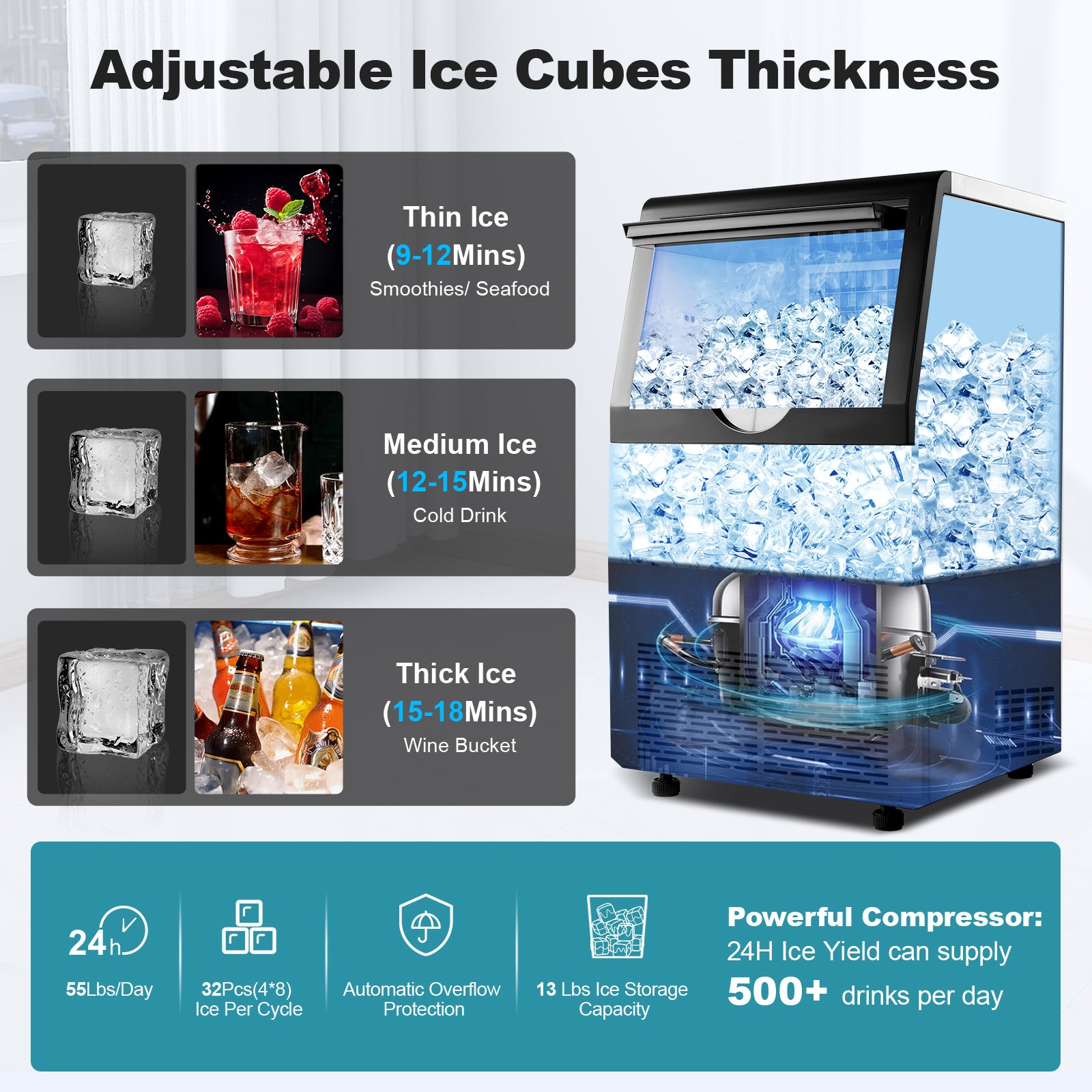 Tieasy 100lbs Ice Built-inFreestand Commercial Ice Maker CIM-320F