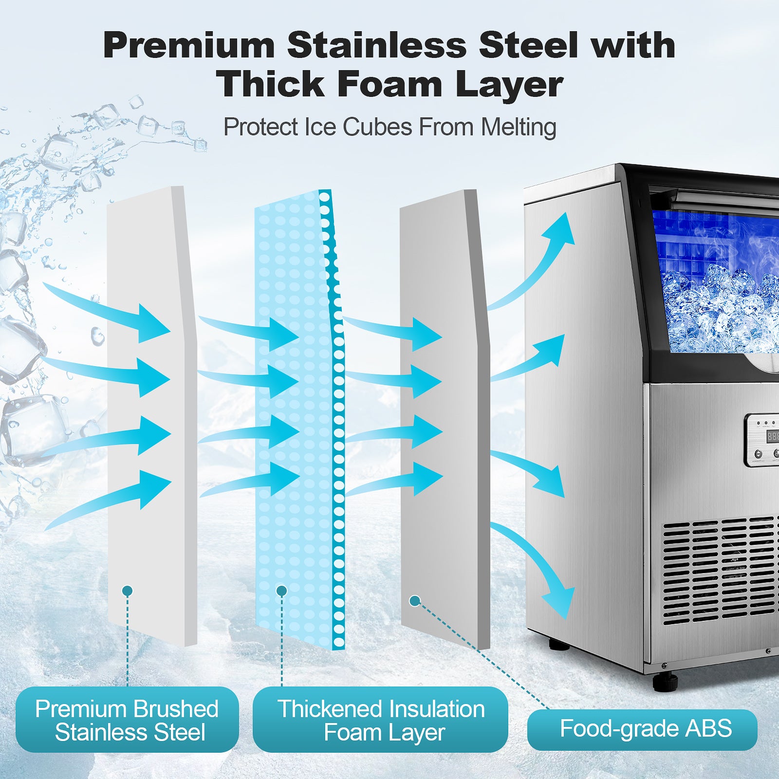 Tieasy 100lbs Ice Built-inFreestand Commercial Ice Maker CIM-320F
