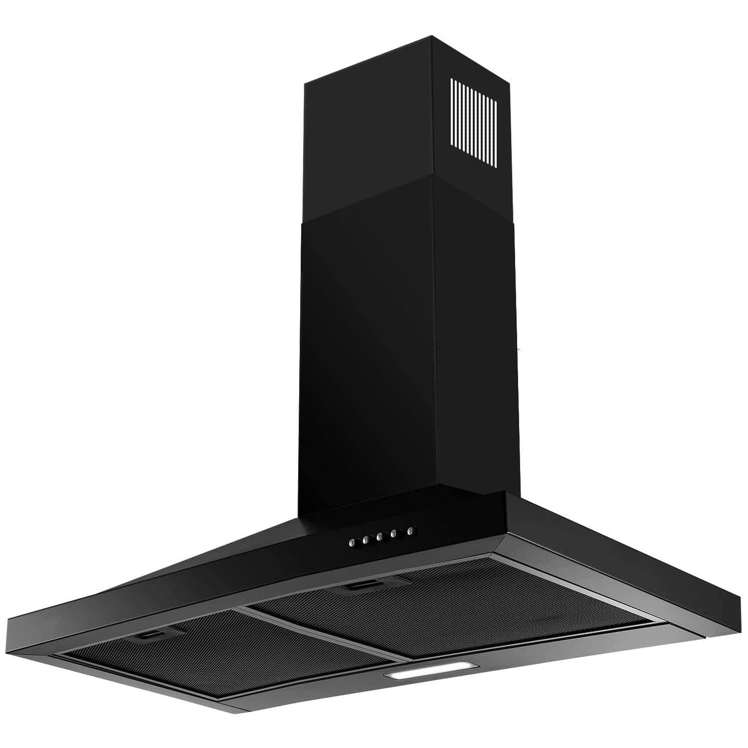 Tieasy 24 inch Wall Mount Black Range Hood Ducted/Ductless Convertible - GD1760BPA