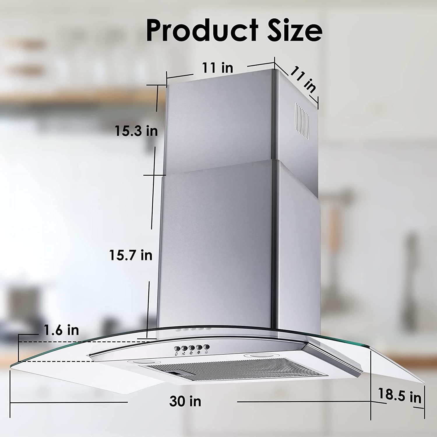 Tieasy 30 Inch Wall Mount Kitchen Hood with DuctedDuctless Convertible Duct - 3375A