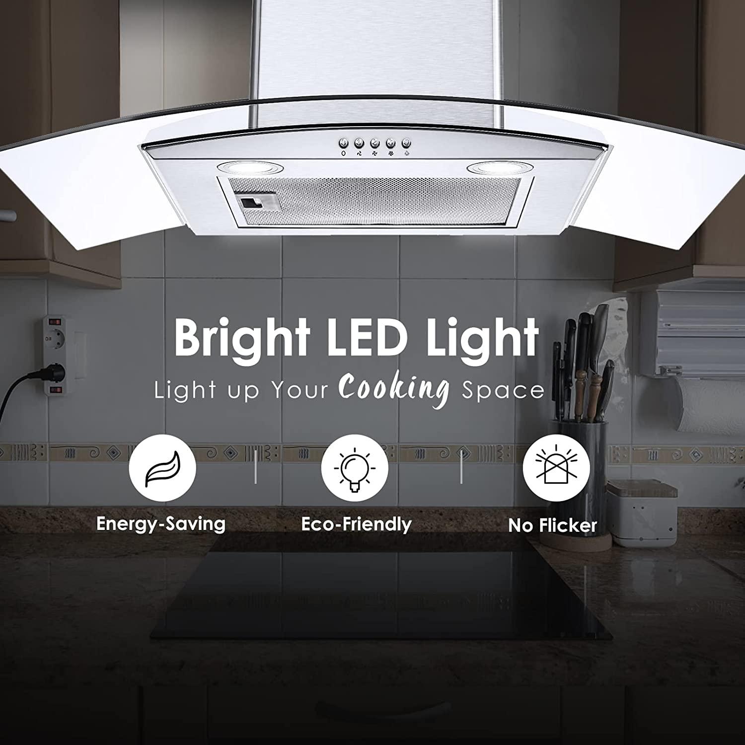 Tieasy 30 Inch Wall Mount Kitchen Hood with DuctedDuctless Convertible Duct - 3375A