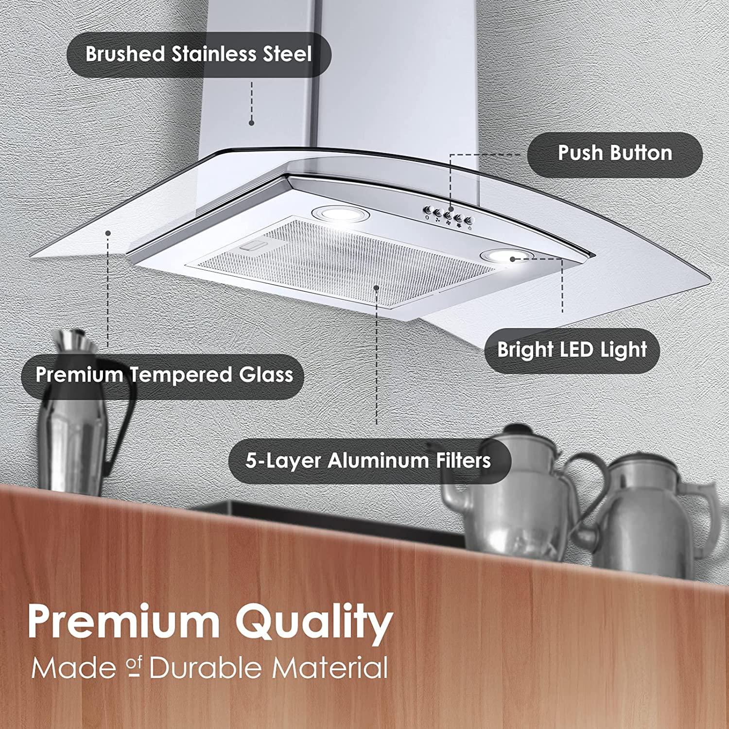 Tieasy 30 Inch Wall Mount Kitchen Hood with Ducted Ductless Convertible Duct - 3375A