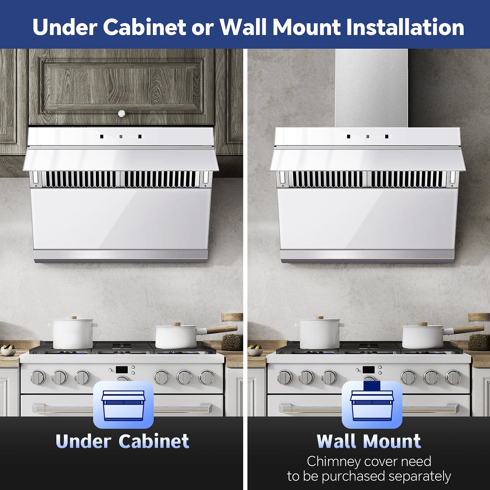USCX08T75 -30 inch 900 CFM Slant Range Hood Wall Mount Or Under Cabinet with Heating Auto-cleaning Function