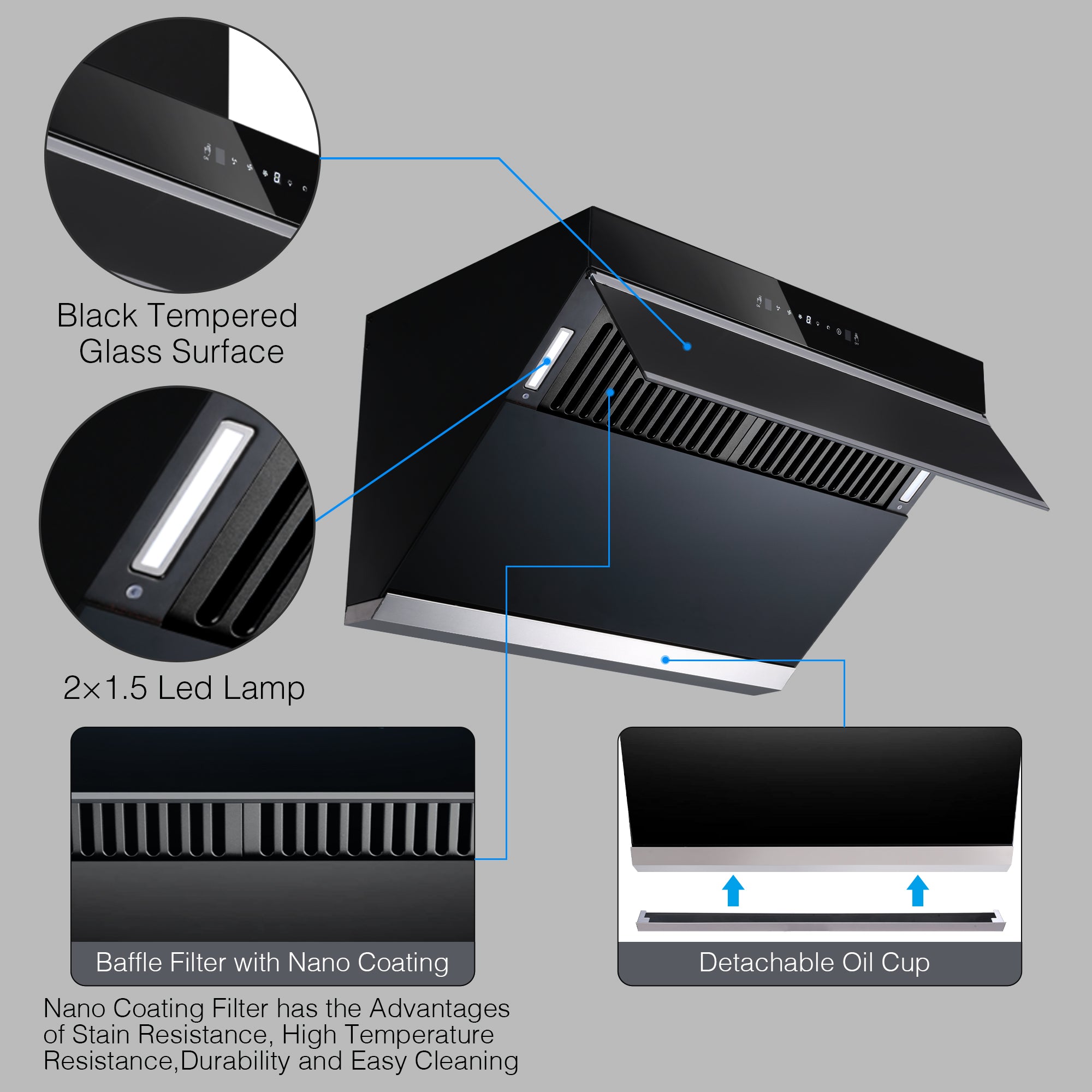 Tieasy 30 inch 900 CFM Wall Mount Or Under Cabinet Range Hood with Heating Auto-cleaning Function - USCX08T75