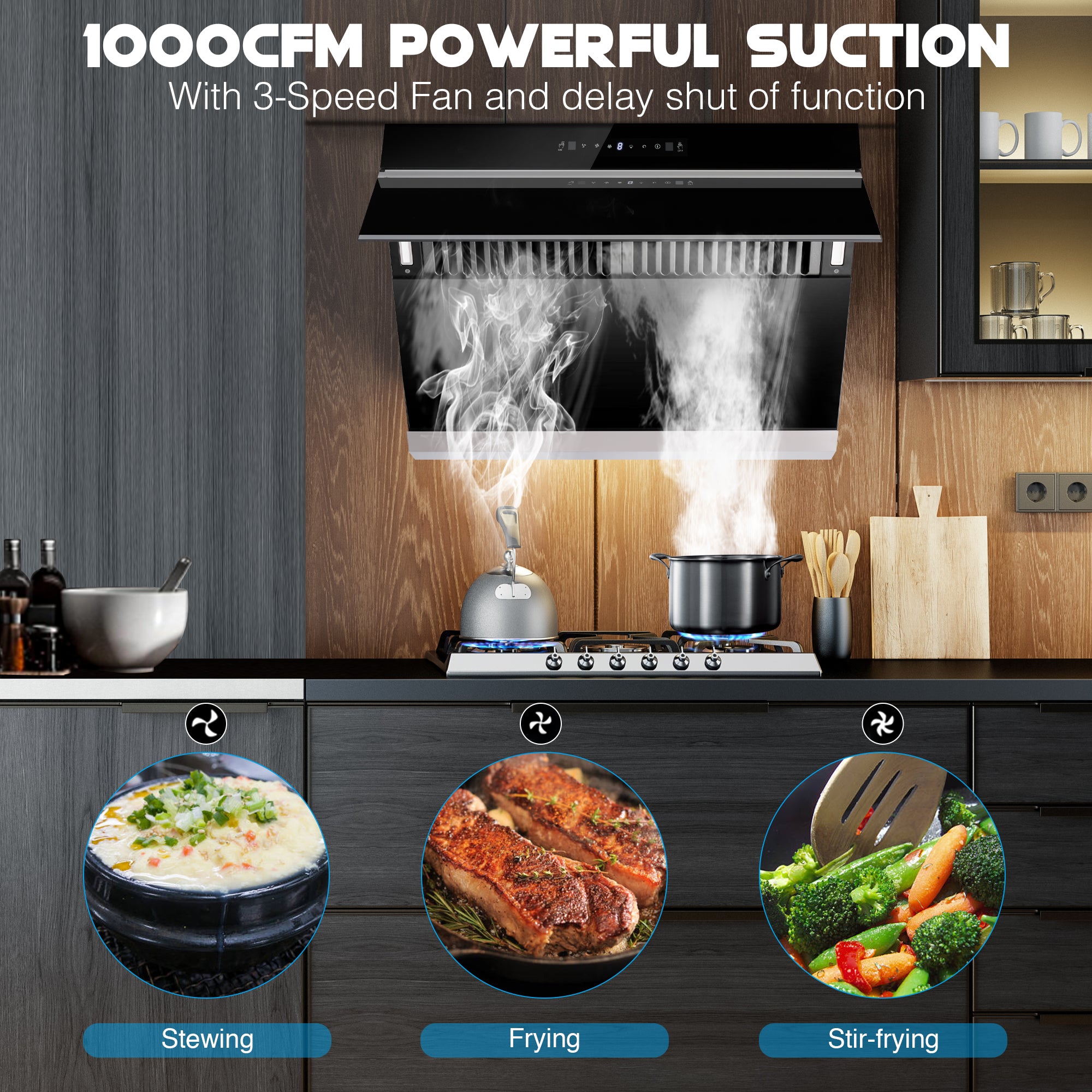 Tieasy 30 inch 900 CFM Wall Mount Or Under Cabinet Range Hood with Heating Auto-cleaning Function - USCX08T75