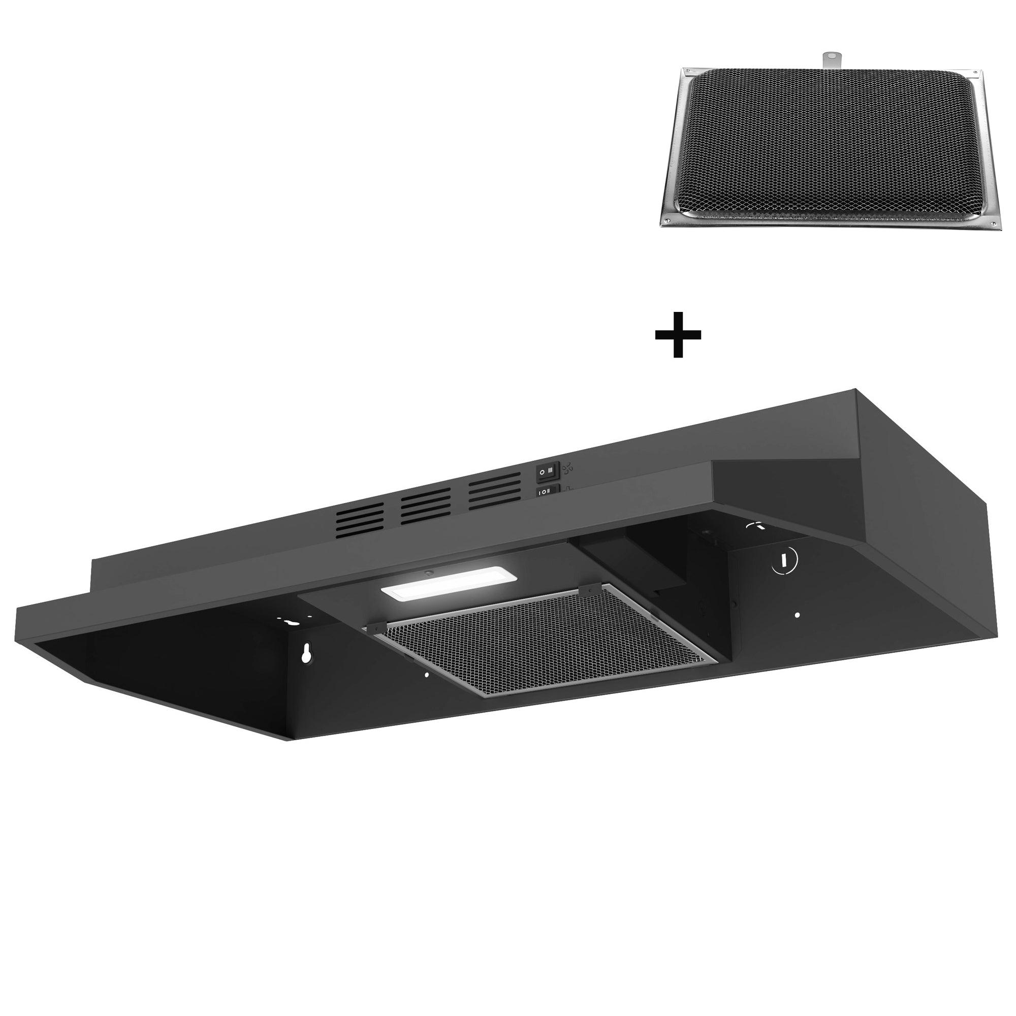 Tieasy 30 inch Under Cabinet Range Hood, DuctedDuctless Convertible Kitchen Hood-GF3976BK+Grease Filter