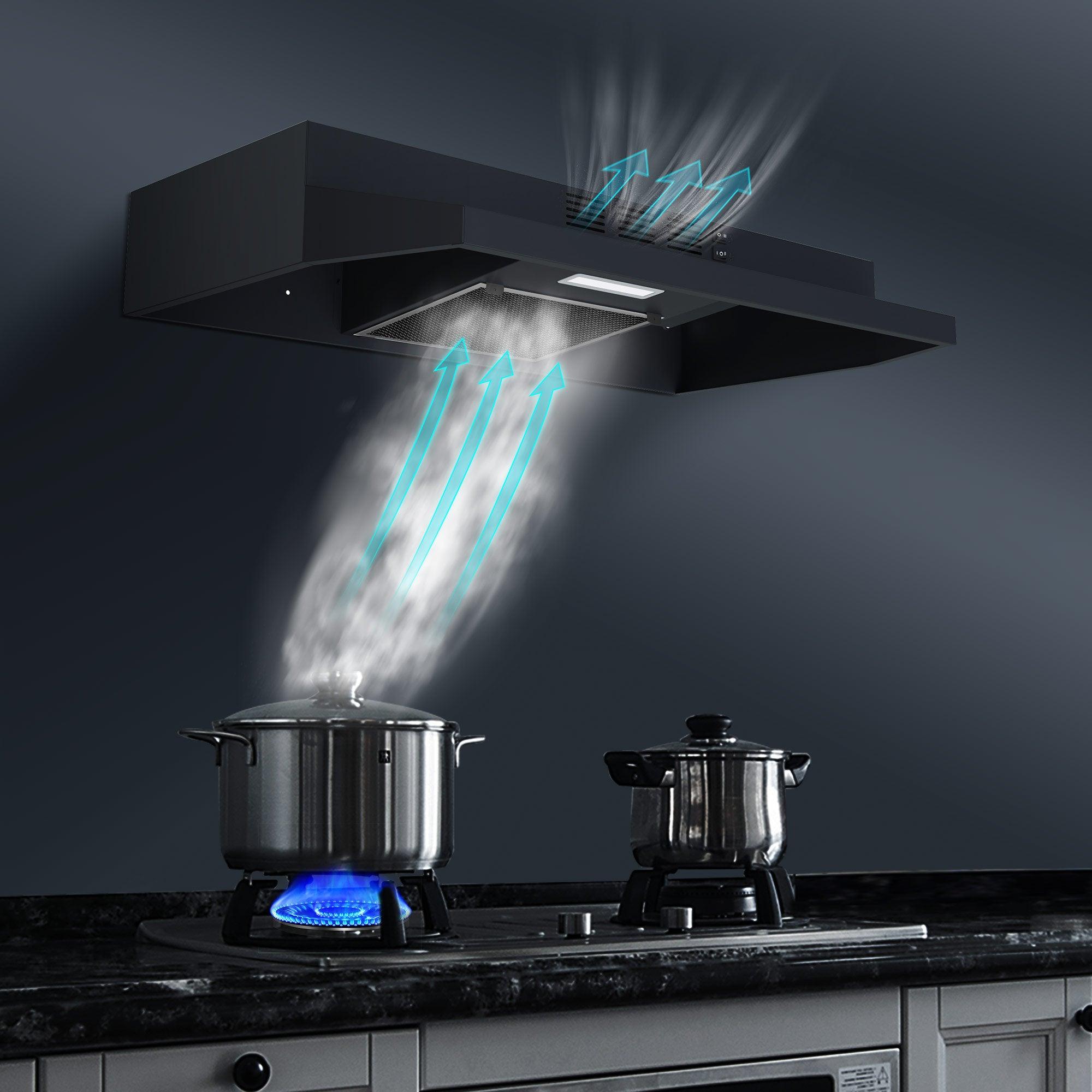 Tieasy 30 inch Under Cabinet Range Hood, Ducted/Ductless Convertible Kitchen Hood - GF3976WH/BK