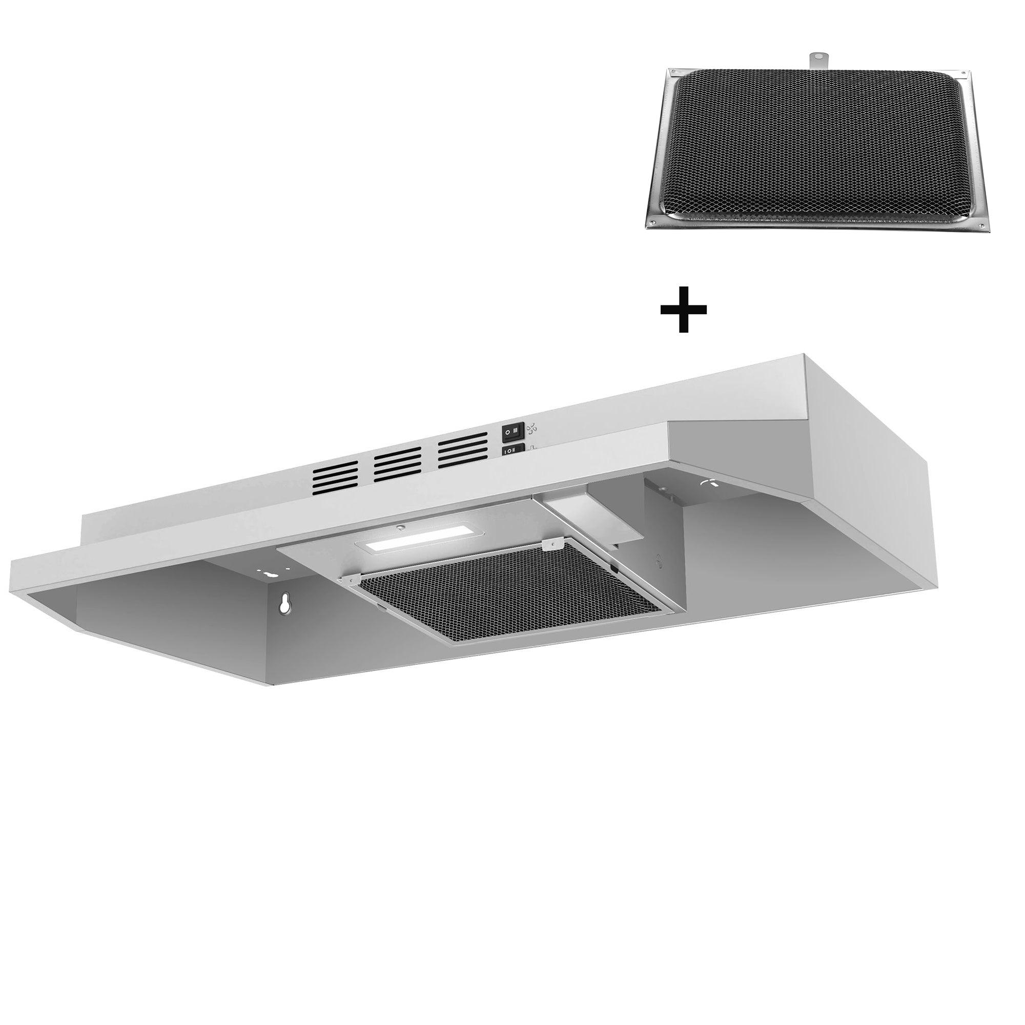 Tieasy 30 inch Under Cabinet Range Hood, DuctedDuctless Convertible Kitchen Hood-GF3976WH+Grease Filter