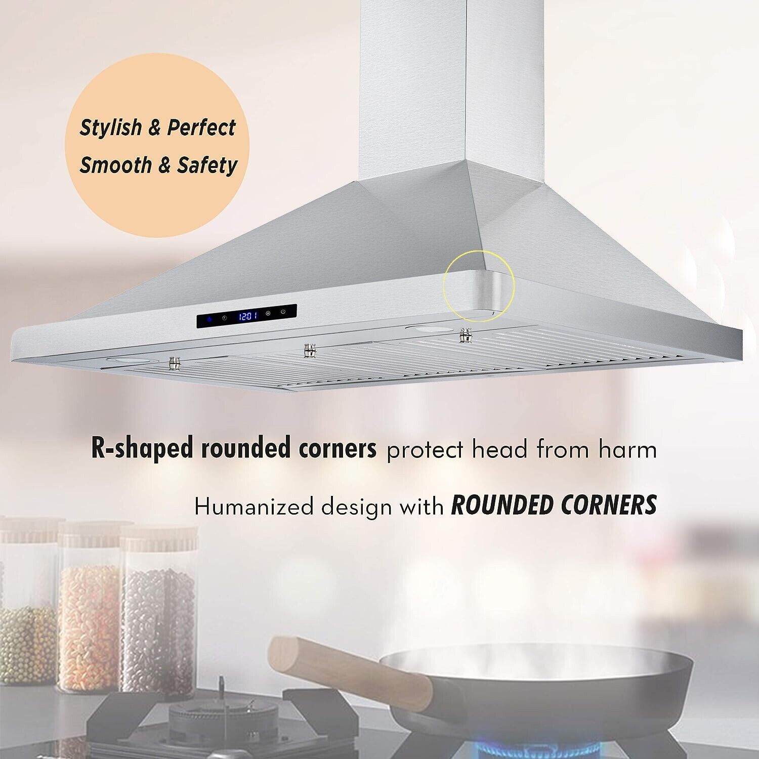 Tieasy 36in Wall Mount Hood Stainless Steel Kitchen Stove Vent 700CFM 3-Speed Fan - 1090