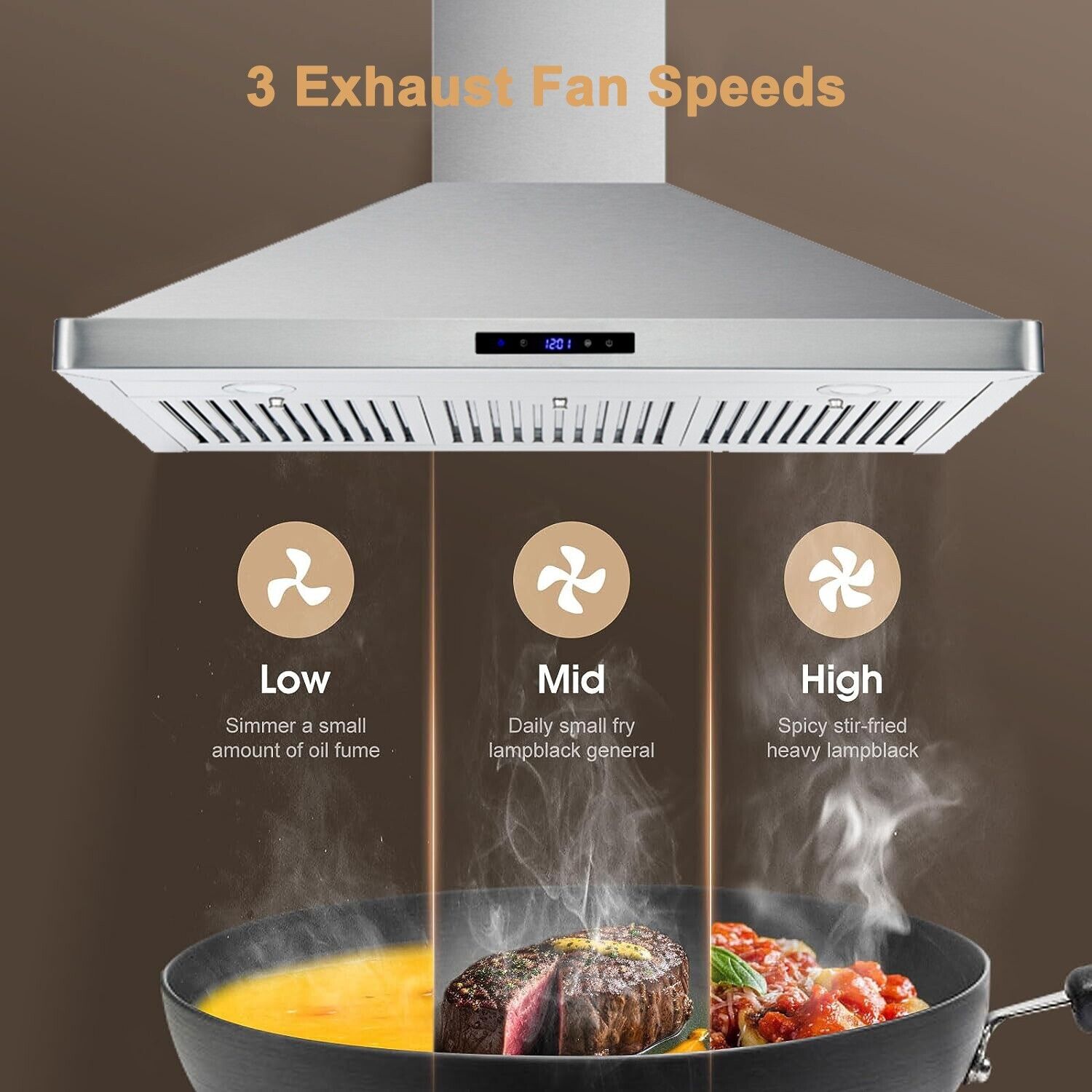 Tieasy 36in Wall Mount Hood Stainless Steel Kitchen Stove Vent 700CFM 3-Speed Fan - 1090