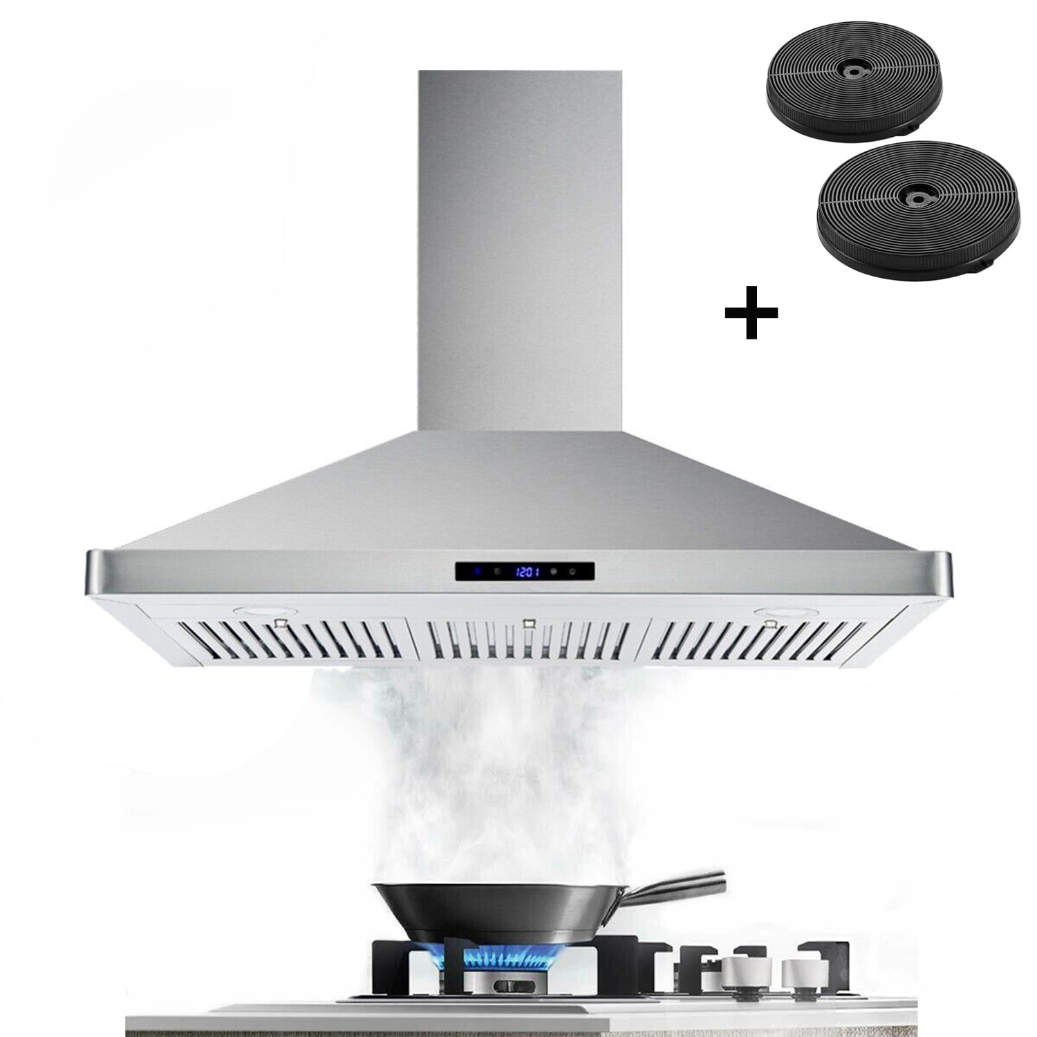 Tieasy 36in Wall Mount Hood Stainless Steel Kitchen Stove Vent 700CFM 3-Speed Fan - 1090