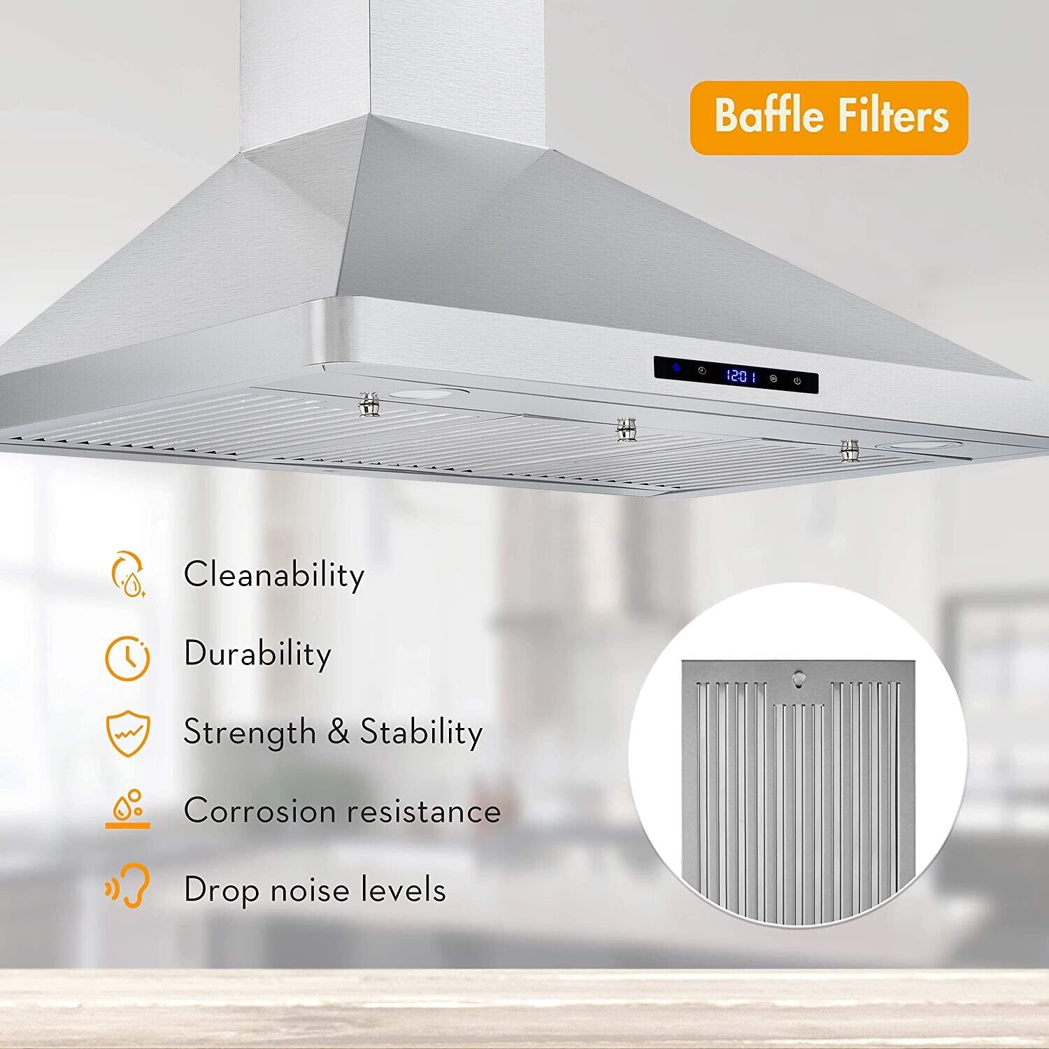 Tieasy 36in Wall Mount Hood Stainless Steel Kitchen Stove Vent 700CFM 3-Speed Fan - 1090
