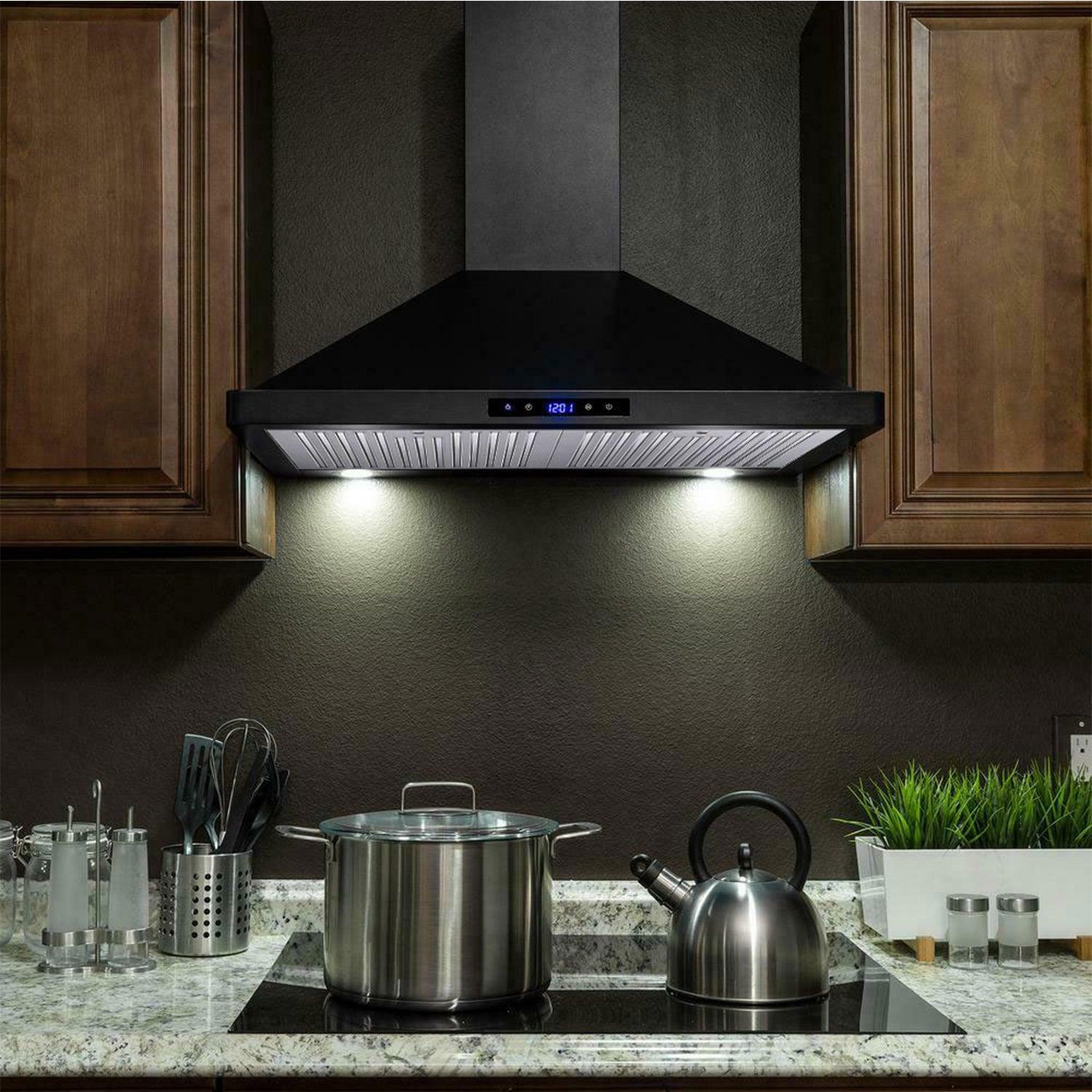 Tieasy Black Range Hood 30 inch Wall Mount Range Hood 450 CFM Vent Hood Touch Control