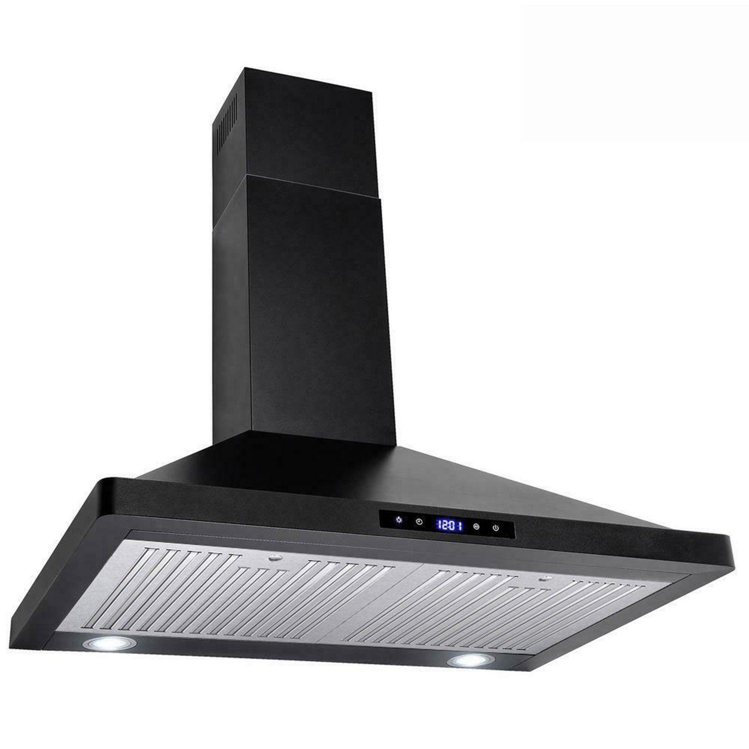 Tieasy Black Range Hood 30 inch Wall Mount Range Hood 450 CFM Vent Hood Touch Control