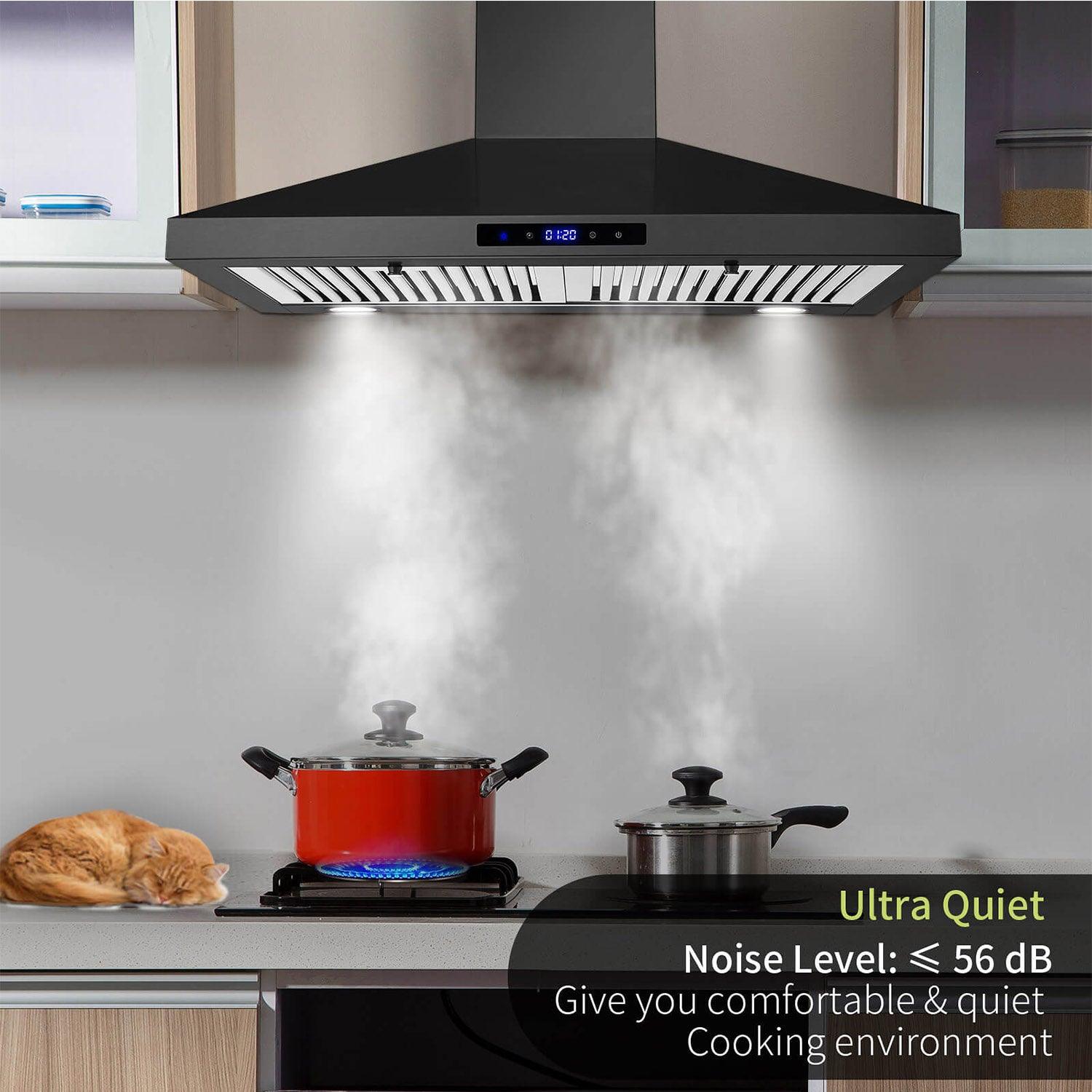 Tieasy Black Range Hood 30 inch Wall Mount Range Hood 450 CFM Vent Hood Touch Control