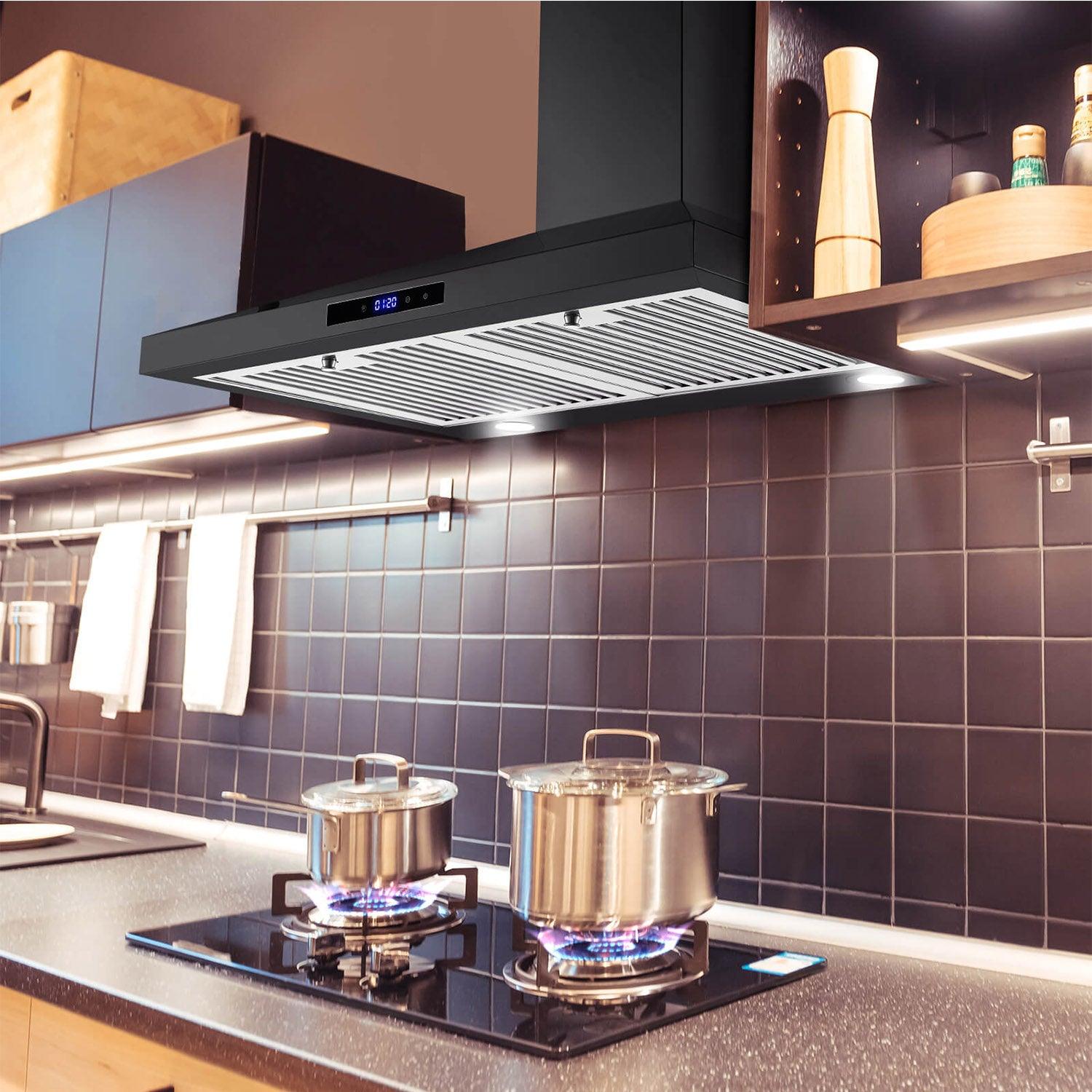 Tieasy Black Range Hood 30 inch Wall Mount Range Hood 450 CFM Vent Hood Touch Control