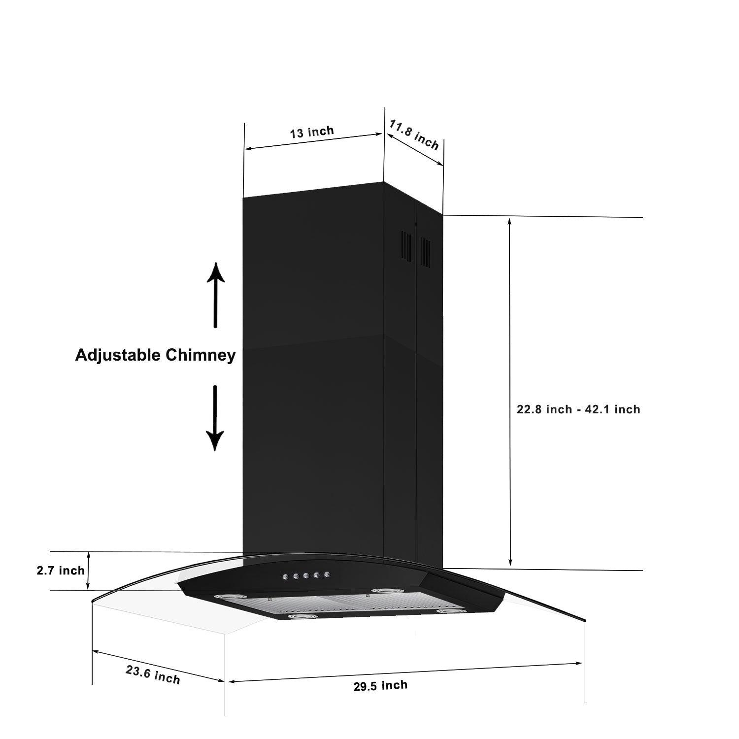Tieasy Island Range Hood 30 inch Range Hood 700 CFM with 3 Speed Fan Aluminum Filter
