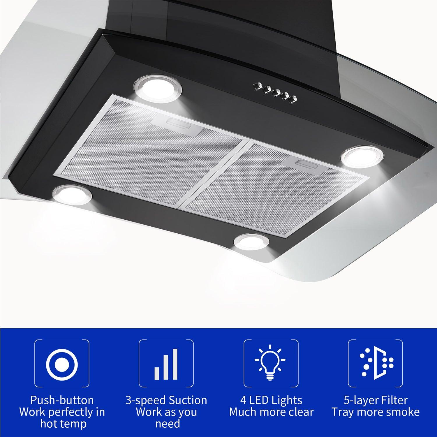 Tieasy Island Range Hood 30 inch Range Hood 700 CFM with 3 Speed Fan Aluminum Filter