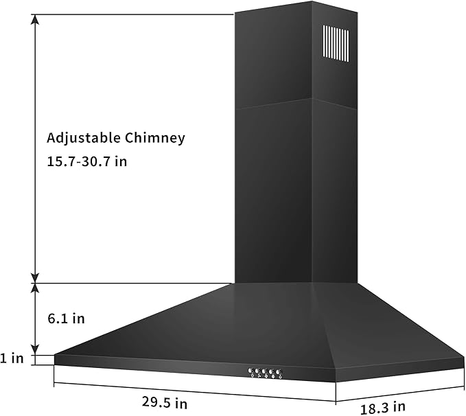 US1001G75BPA- 30 inch 450 CFM Black Wall Mount Range Hood