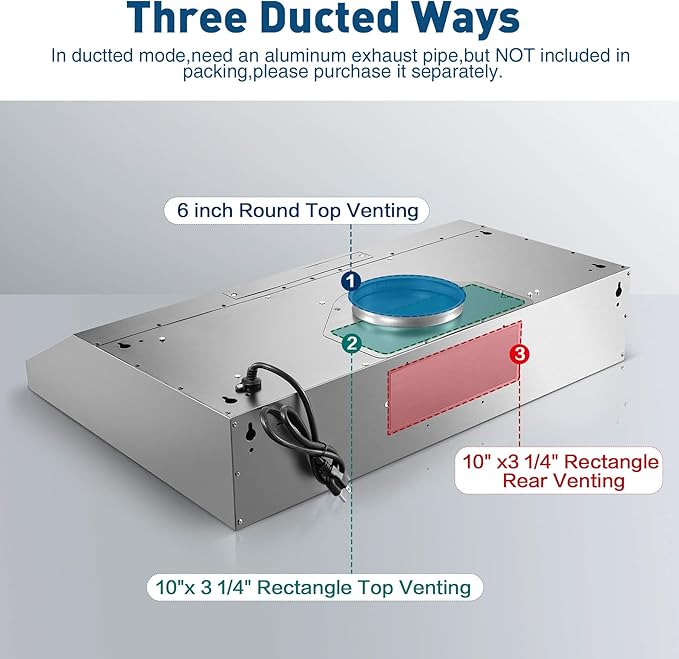 US0475A - 30 Inch - 500CFM - Under Cabinet Range Hood with 2 Aluminum Mesh Filter & LED Lights, Puch Button