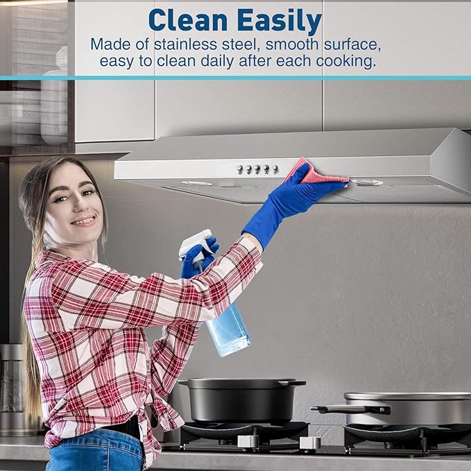 US0475A - 30 Inch - 500CFM - Under Cabinet Range Hood with 2 Aluminum Mesh Filter & LED Lights, Puch Button