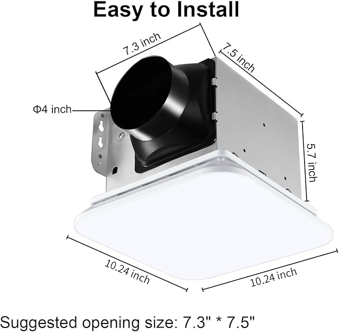 YYVTL13-110- Bathroom Exhaust Fan with Light 110 CFM, 3000K/4000K/5500K 1000LM Household Ventilation Fan Light Combo