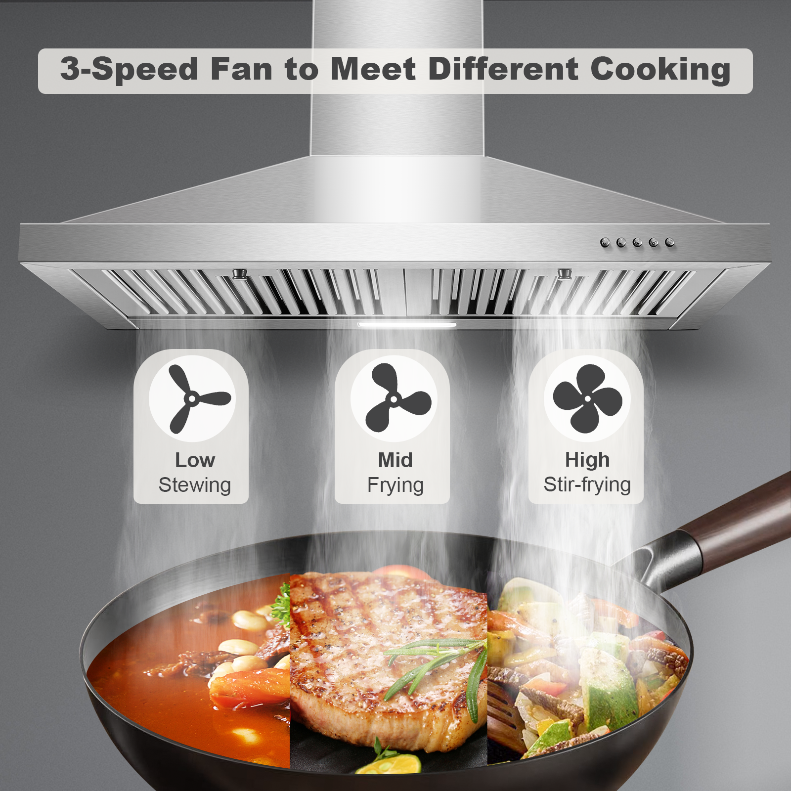 ZMS-0675 - 30 inch Wall Mount Range Hood, 450 CFM Ducted/Ductless Vent Hood, Stainless Steel