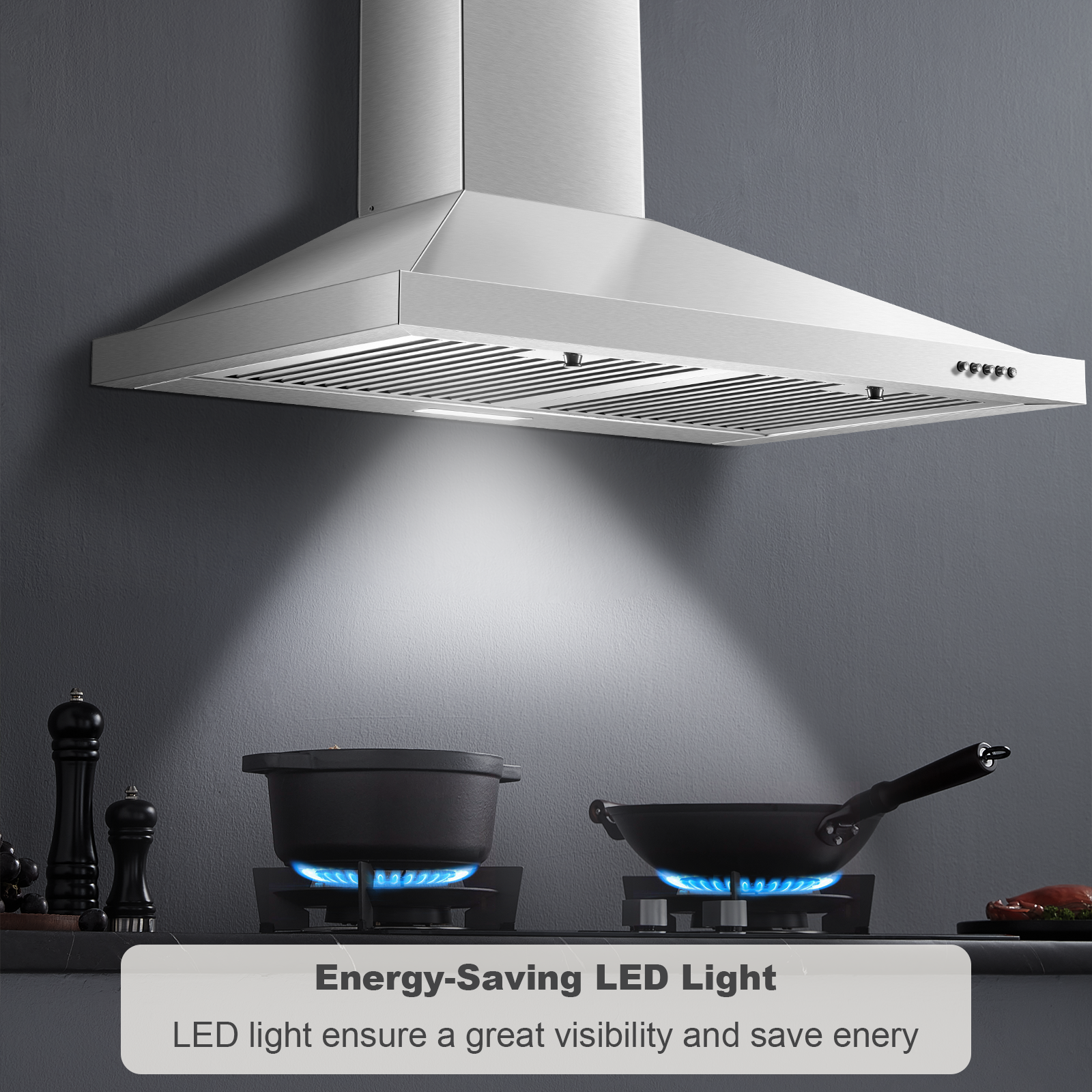 ZMS-0675 - 30 inch Wall Mount Range Hood, 450 CFM Ducted/Ductless Vent Hood, Stainless Steel
