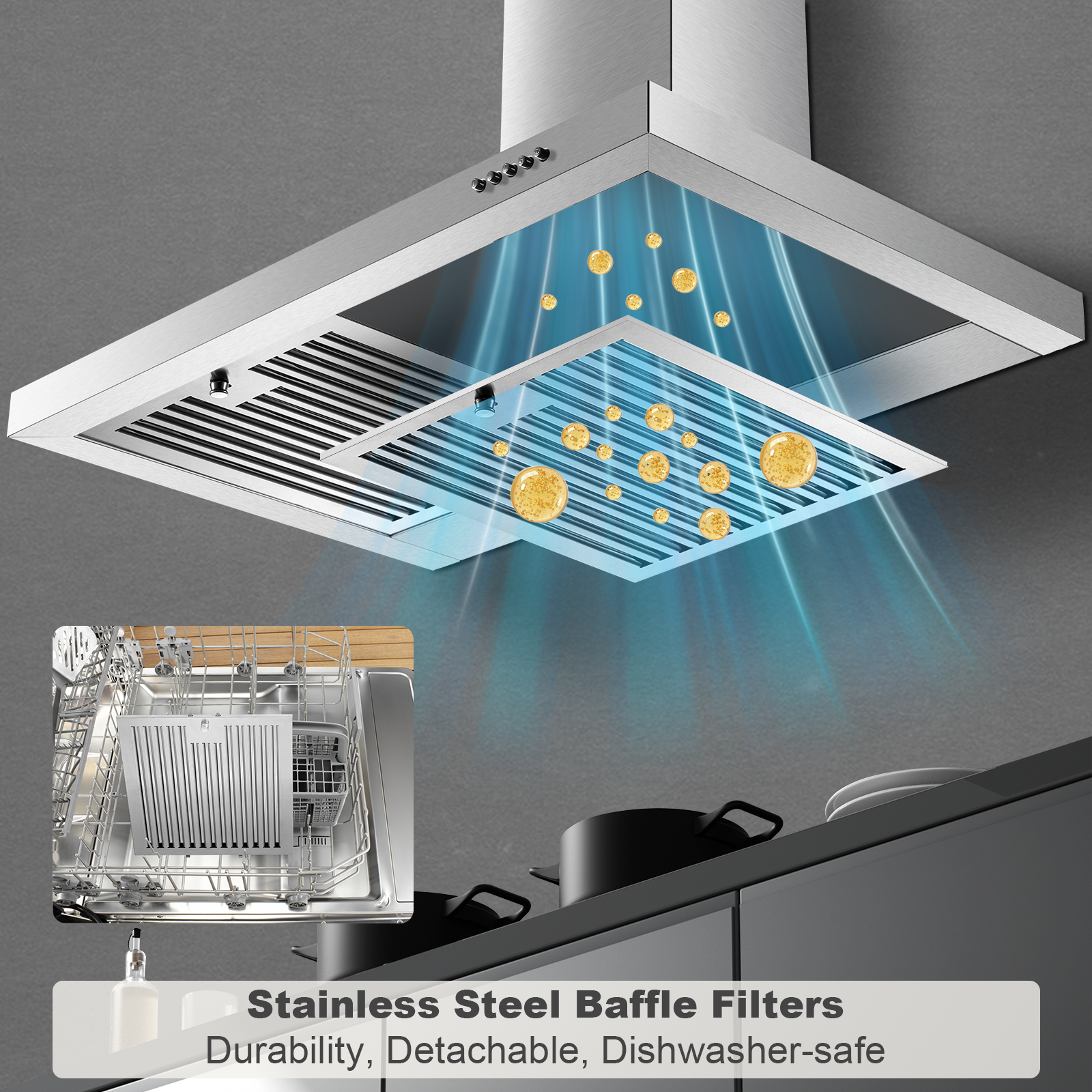 ZMS-0675 - 30 inch Wall Mount Range Hood, 450 CFM Ducted/Ductless Vent Hood, Stainless Steel