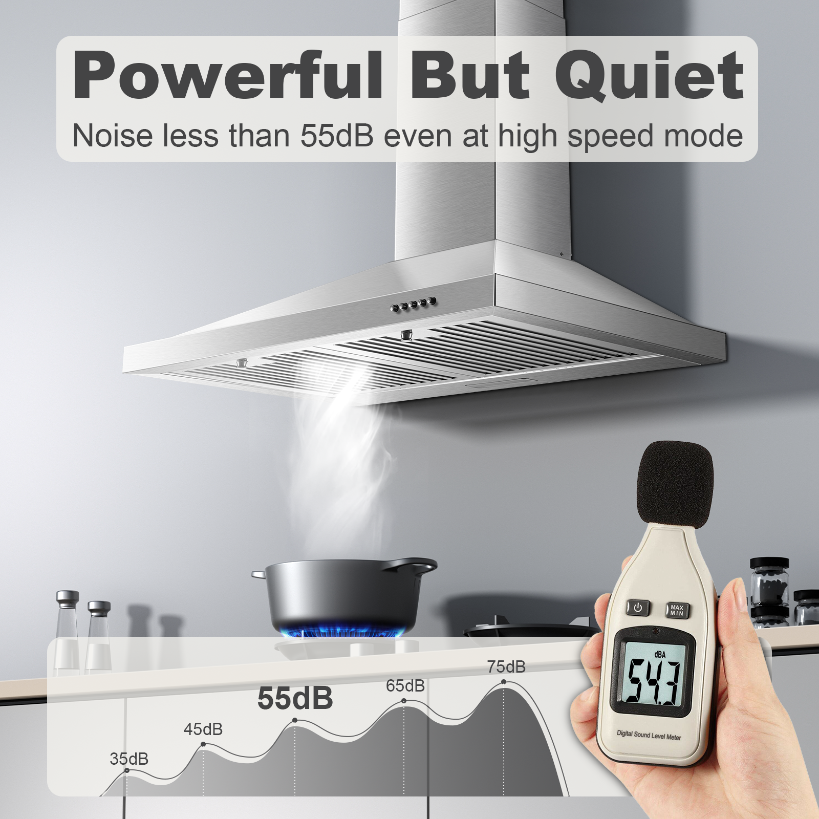 ZMS-0675 - 30 inch Wall Mount Range Hood, 450 CFM Ducted/Ductless Vent Hood, Stainless Steel