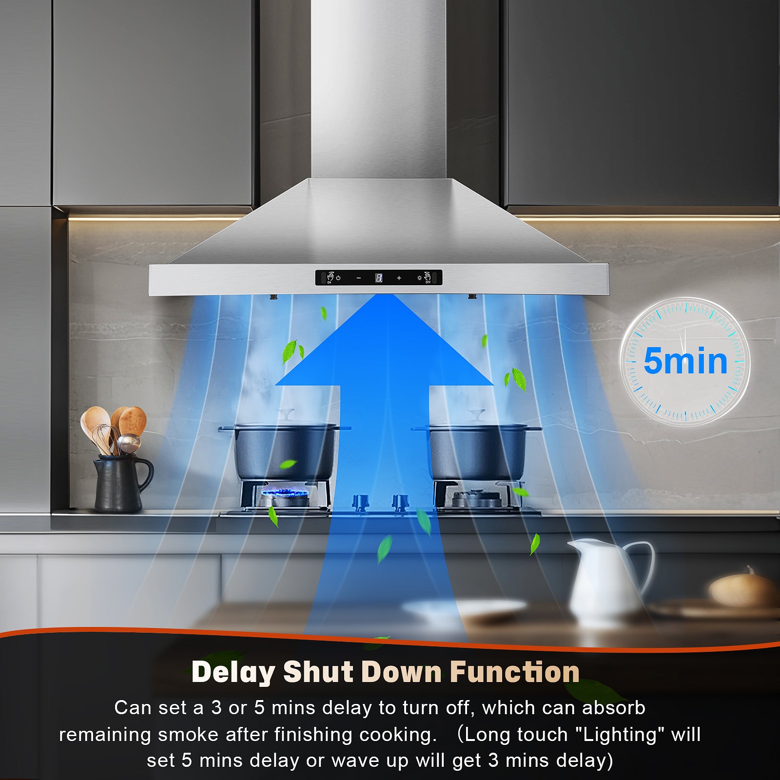 ZMS-1760TS- 24 Inch Wall Mount Range Hood - 450CFM Ducted/Ductless Range Hood