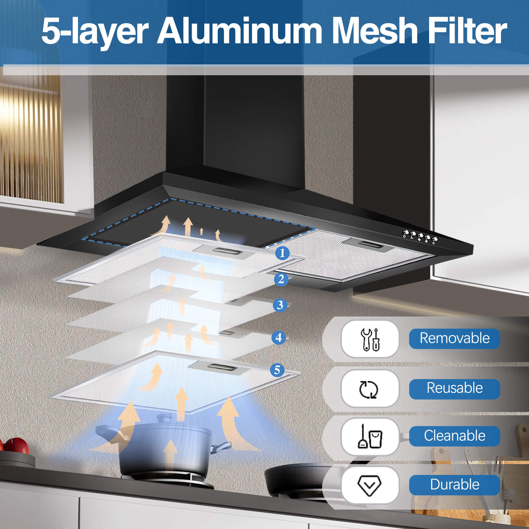 US1001G60BPA -24 inch Wall Mount Range Hood, 450 CFM Dcted/Ductless Black Vent Hood