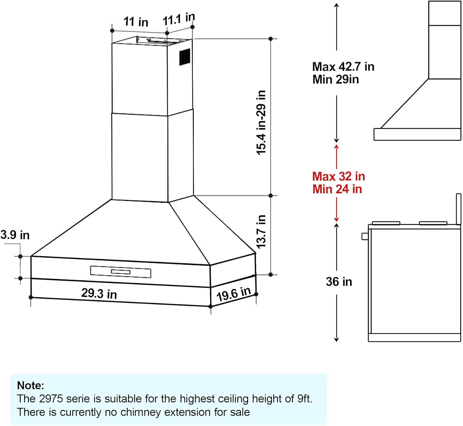 USGD 2875 - 30 inch - 900 CFM with handwave sensor and touch buttons