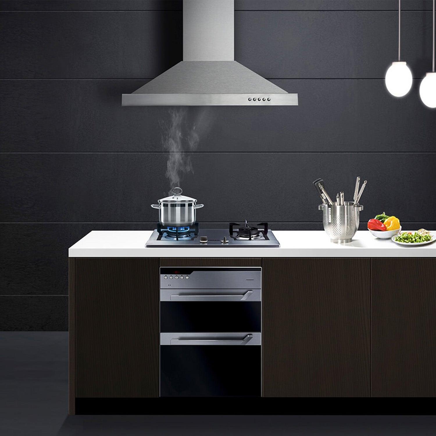 tieasy 30 inch Wall Mount Range Hood 450 CFM Stainless Steel 3 Speed Exhaust Fan