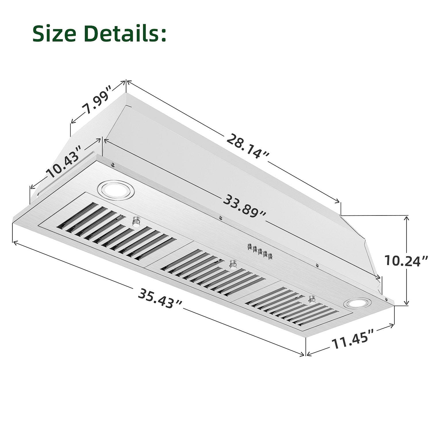Tieasy 36 Inch 600CFM Built-in Range Hood Competent for Heavy-Duty Cooking