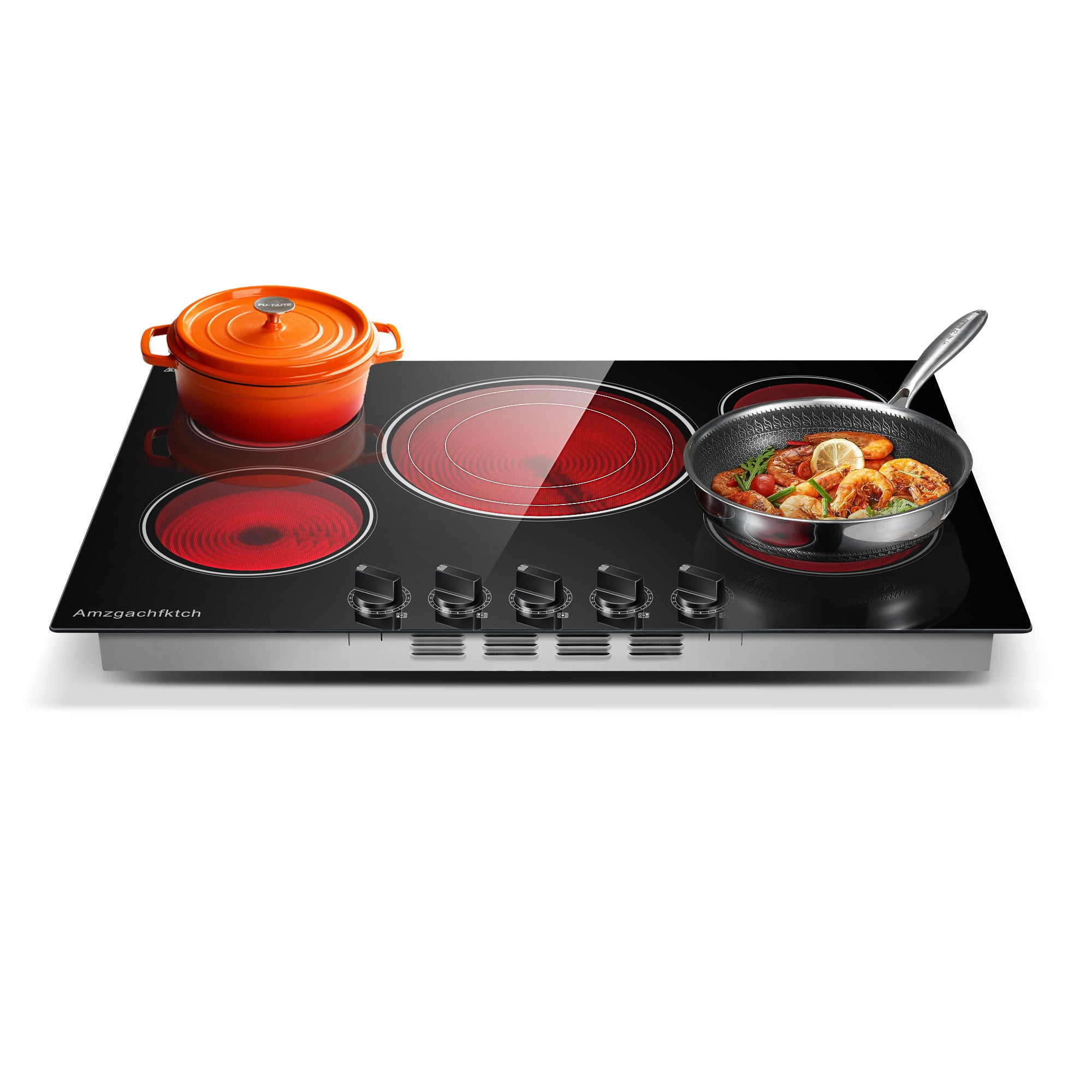 CH30K230905A - 30 Inch Built-in Electric Cooktop with Expandable Triple Ring Burners, 5 Burner 9000W Ceramic Stove Top - Easy Knob Controls & Residual Heat Indicator (220-240V Hardwired)