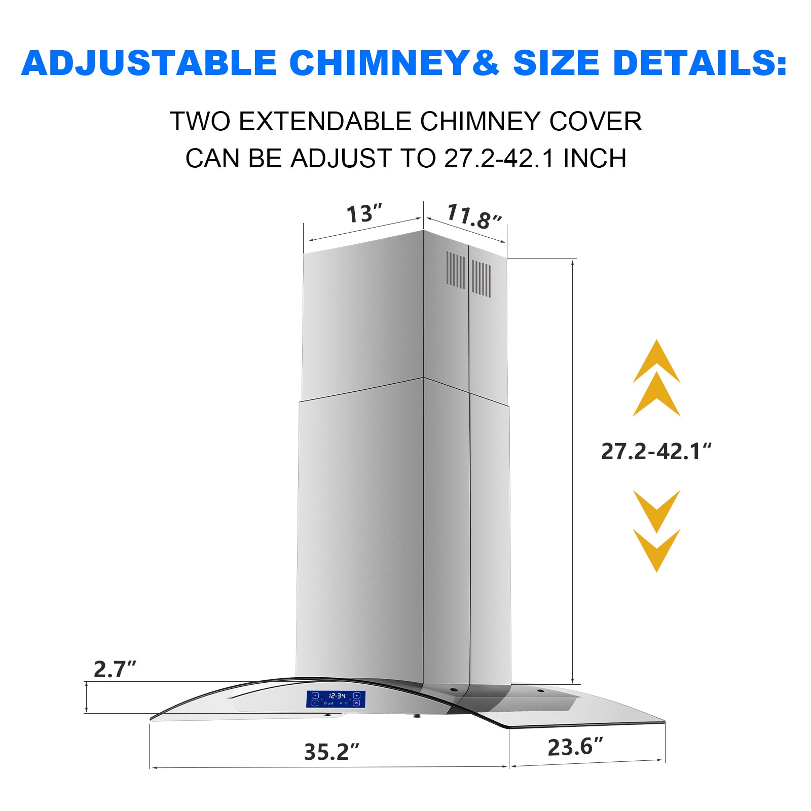 USGI0290B - 36 Inch - 700 CFM -  Island Range Hood Gesture & Touch Contro, Stainless Steel Ducted/Ductless Convertible