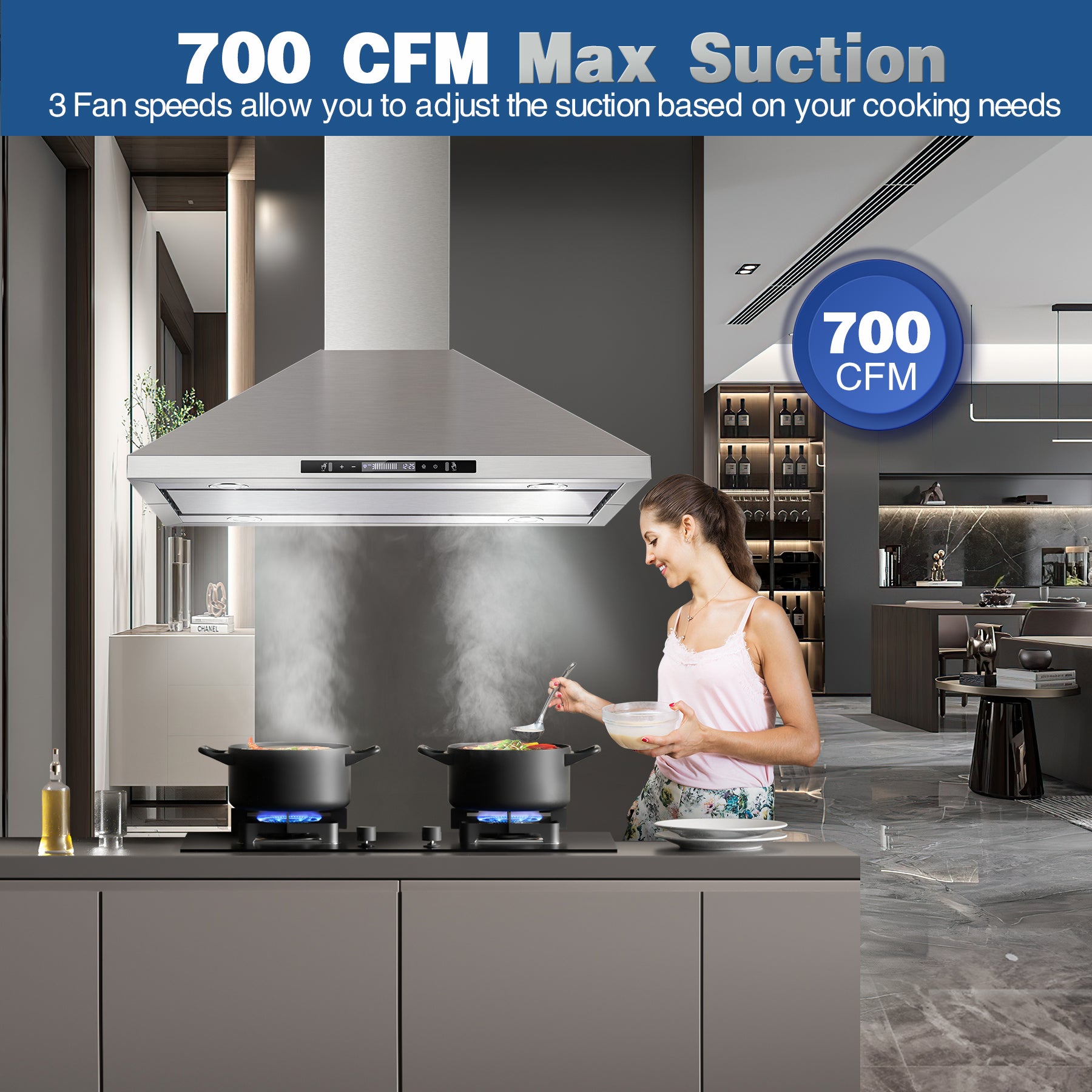 USGI1690 - 36 inch Island Range Hood, 700 CFM Kitchen Hood Vent with Gesture Sensing &Touch Control,Ducted/Ductless