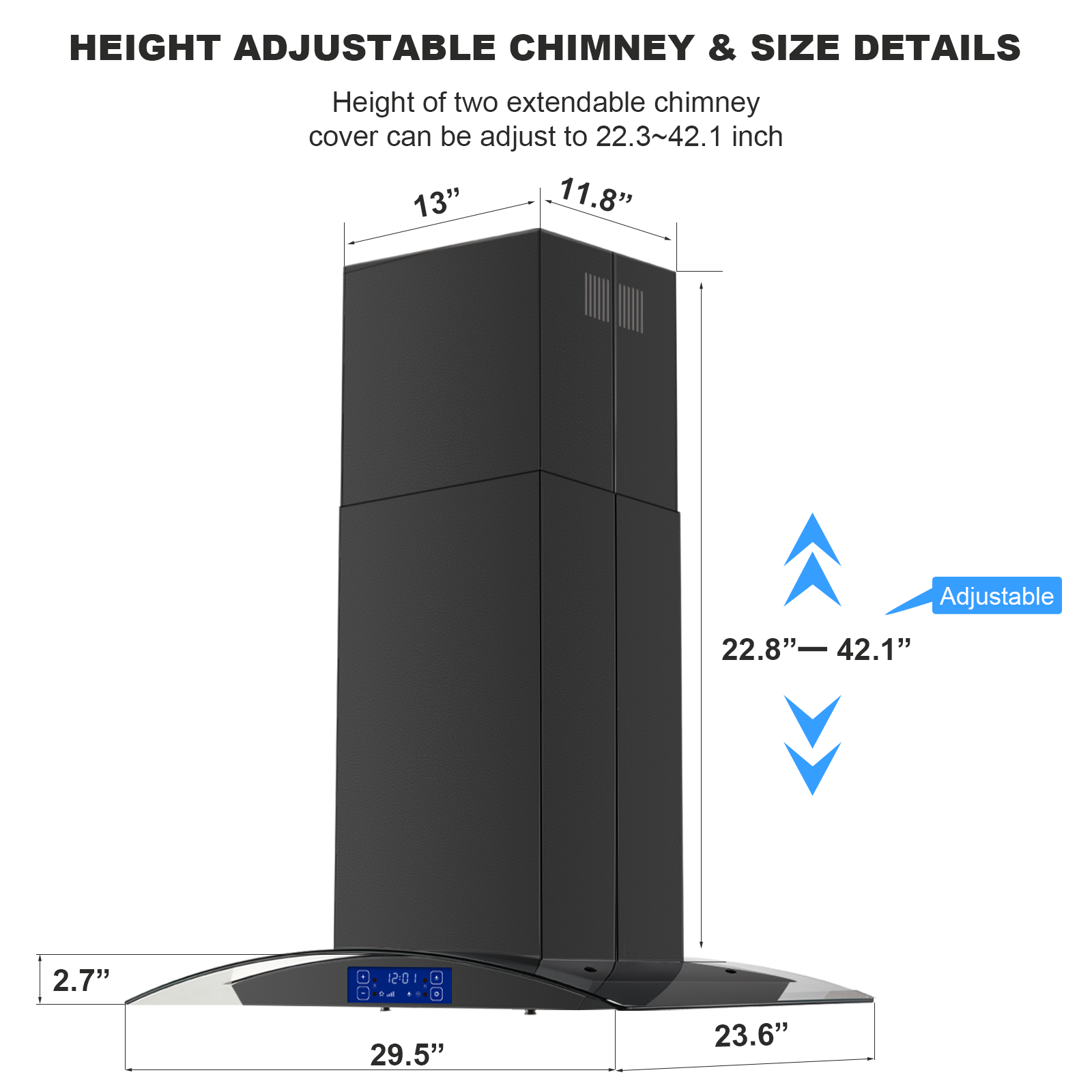 YY0275B - 30 Inch - 700 CFM - Island Range Hood Gesture & Touch Panel Ceiling Mount Vent Hood
