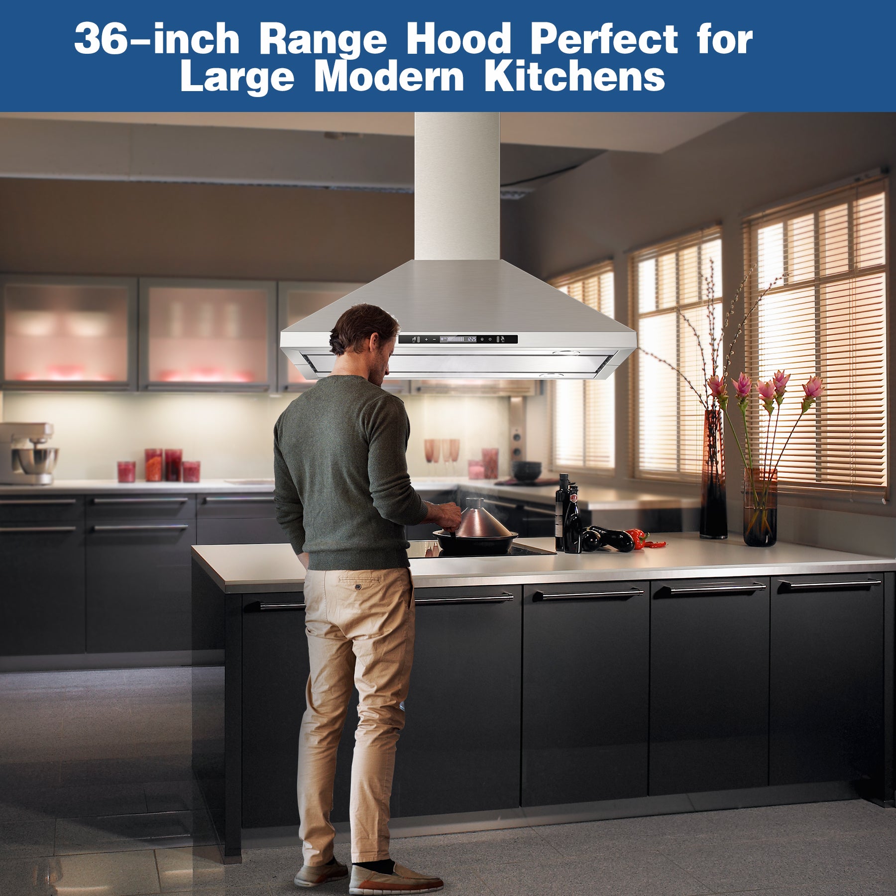USGI1690 - 36 inch Island Range Hood, 700 CFM Kitchen Hood Vent with Gesture Sensing &Touch Control,Ducted/Ductless