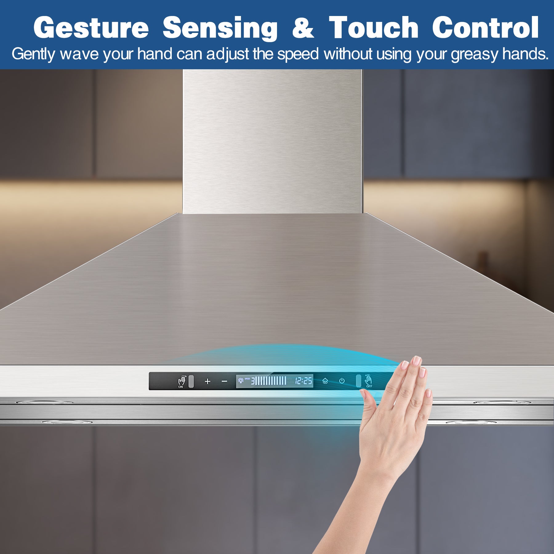 USGI1690 - 36 inch Island Range Hood, 700 CFM Kitchen Hood Vent with Gesture Sensing &Touch Control,Ducted/Ductless