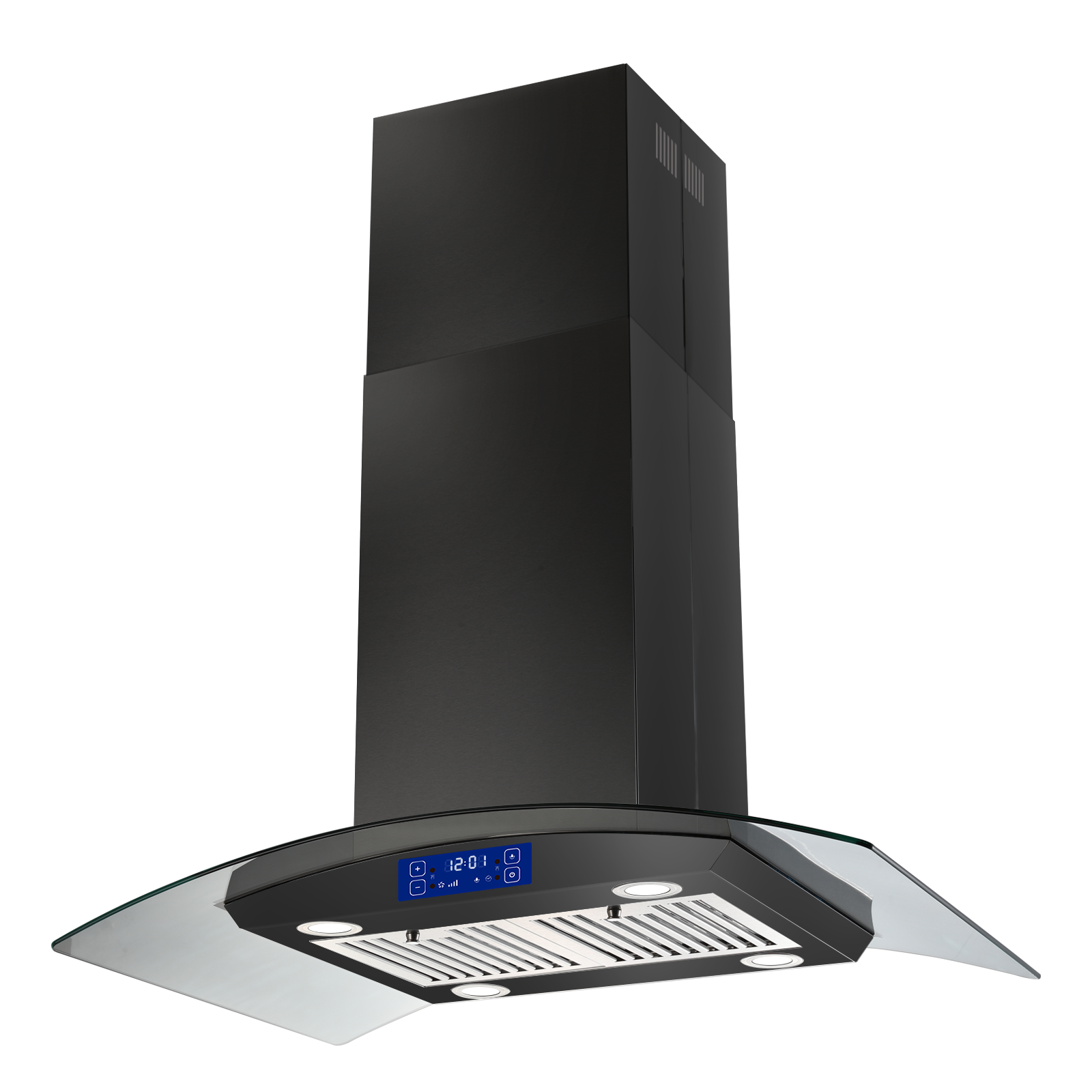 USGI0290BPB - 36 Inch - 700 CFM - Island Range Hood Black Painted Stainless Steel, Gesture & Touch Control Panel Ceiling Mount Kitchen Vent Hood Ducted/Ductless