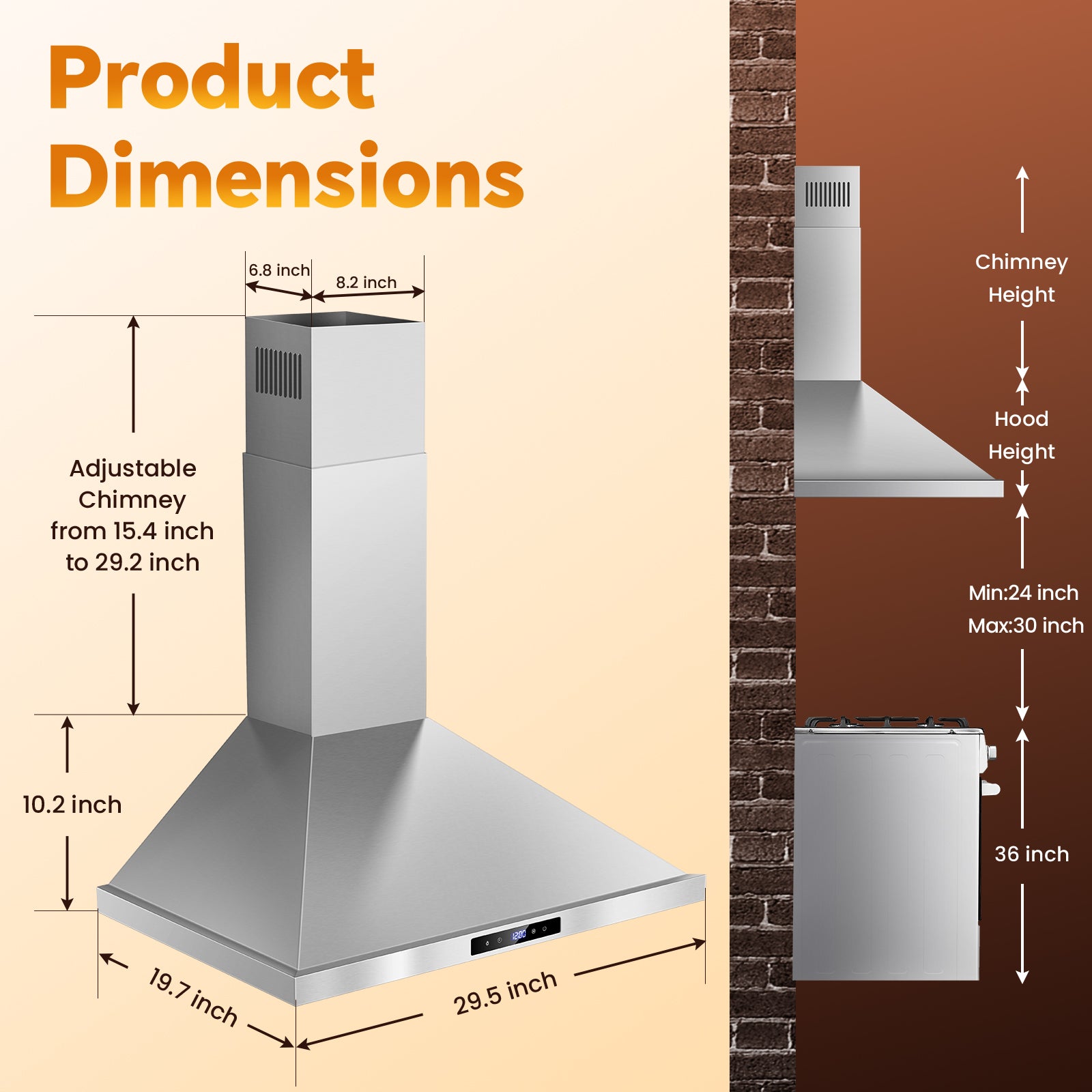 USGD1075 - 30 Inch - 700 CFM - Wall Mount Range Hood  with Ducted/Ductless, Touch Control, Stainless Steel