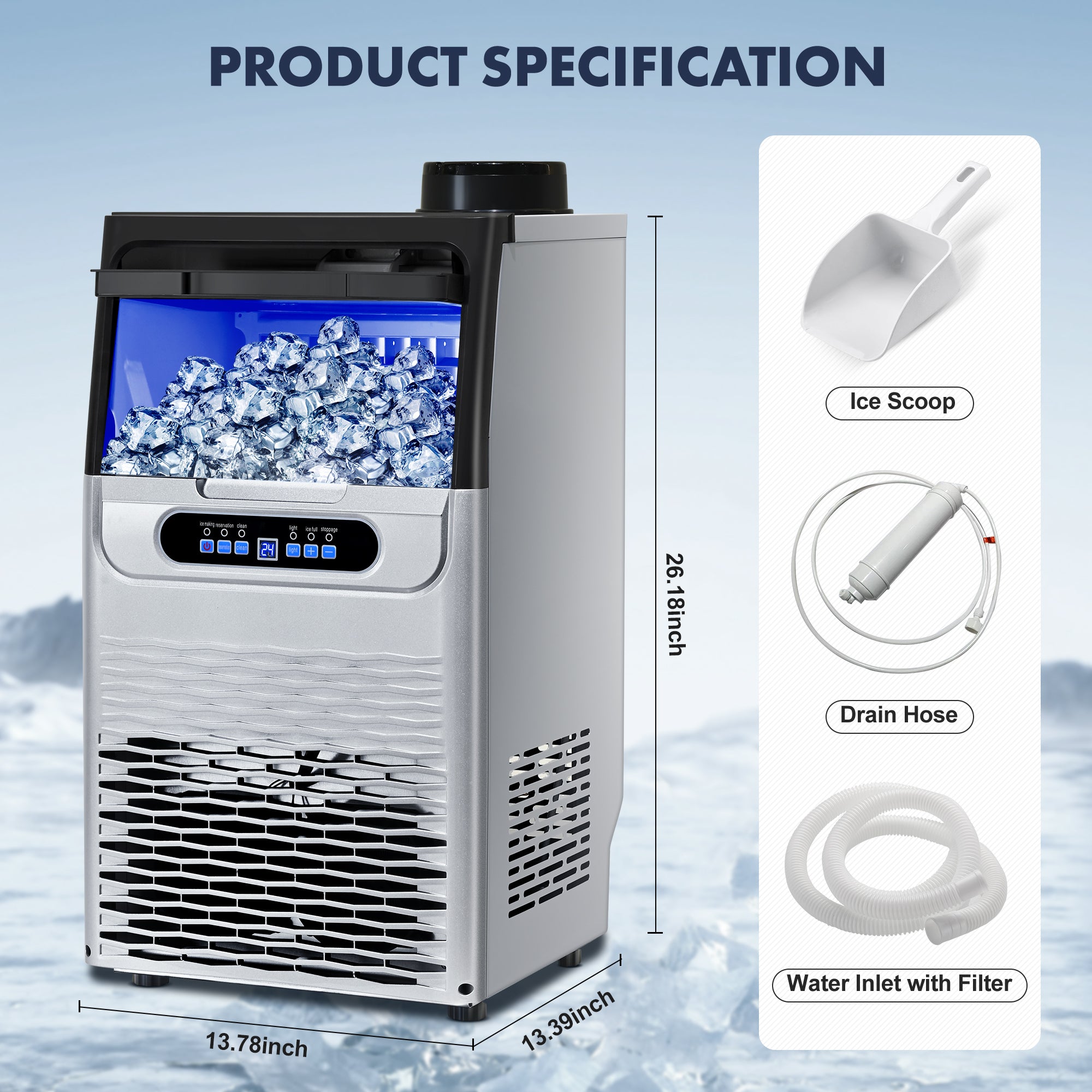 ICAT36SL001A - 100LBS/24H Commercial Ice Maker Machine, 36 Cubes/Cycle with 22LBS Storage for Home