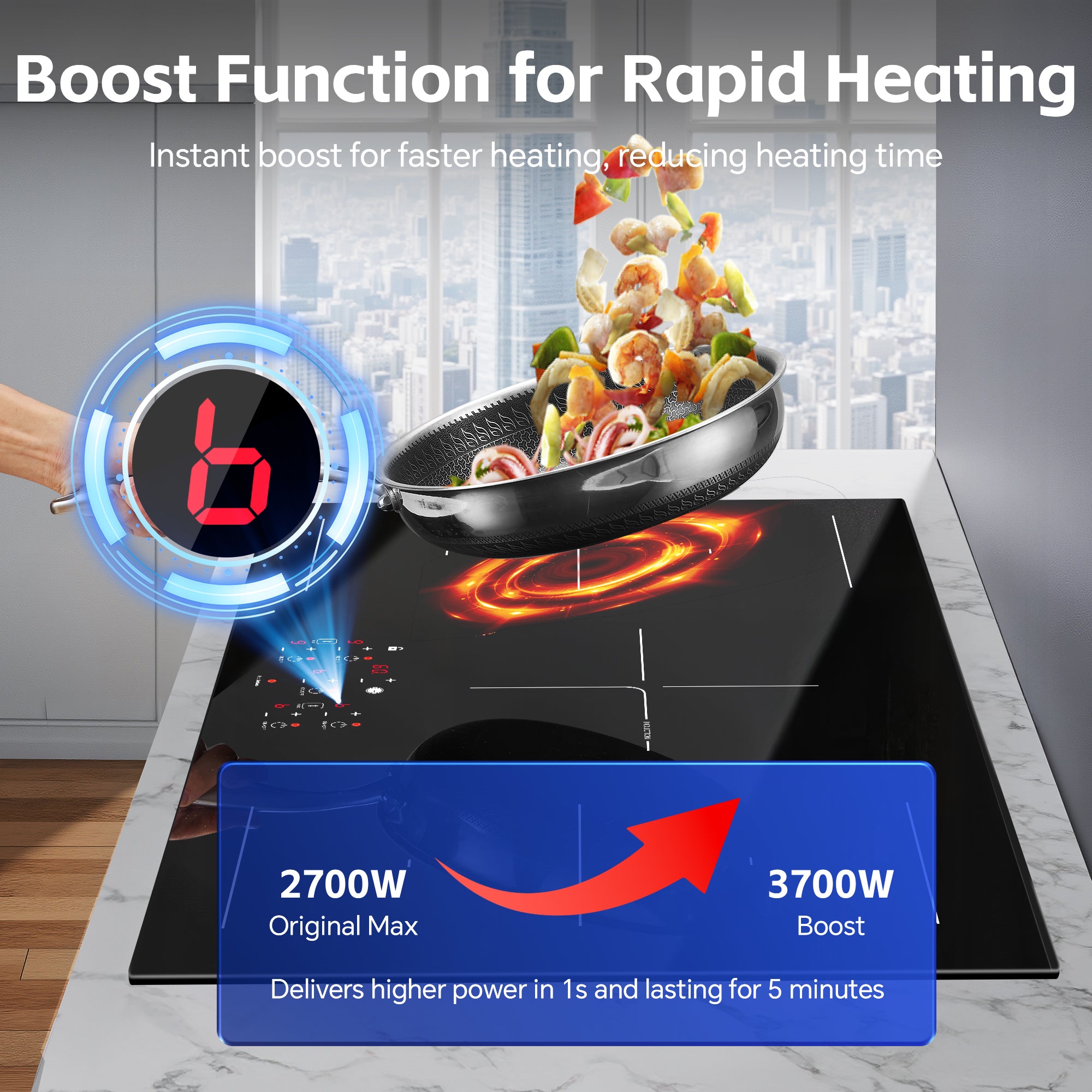 IHA108365 - 36 Inch Electric Induction Cooktop 5 Burners, 10800W Built-in Induction Stove Top with Double Bridge Function, Booster, Timer, Child Lock, Sensor Touch Control, 240V/50A, No Plug