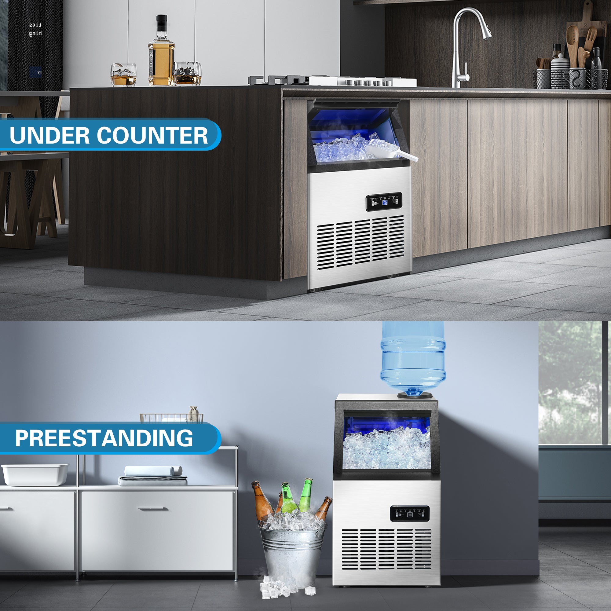 CIM40-1 - 110LBS/24H Under Counter Ice Maker, 40 Cubes/Cycle with 28LBS in 12-15 Minutes,Self-Cleaning,Ideal for Restaurant,Bars,Home,Includes Scoop
