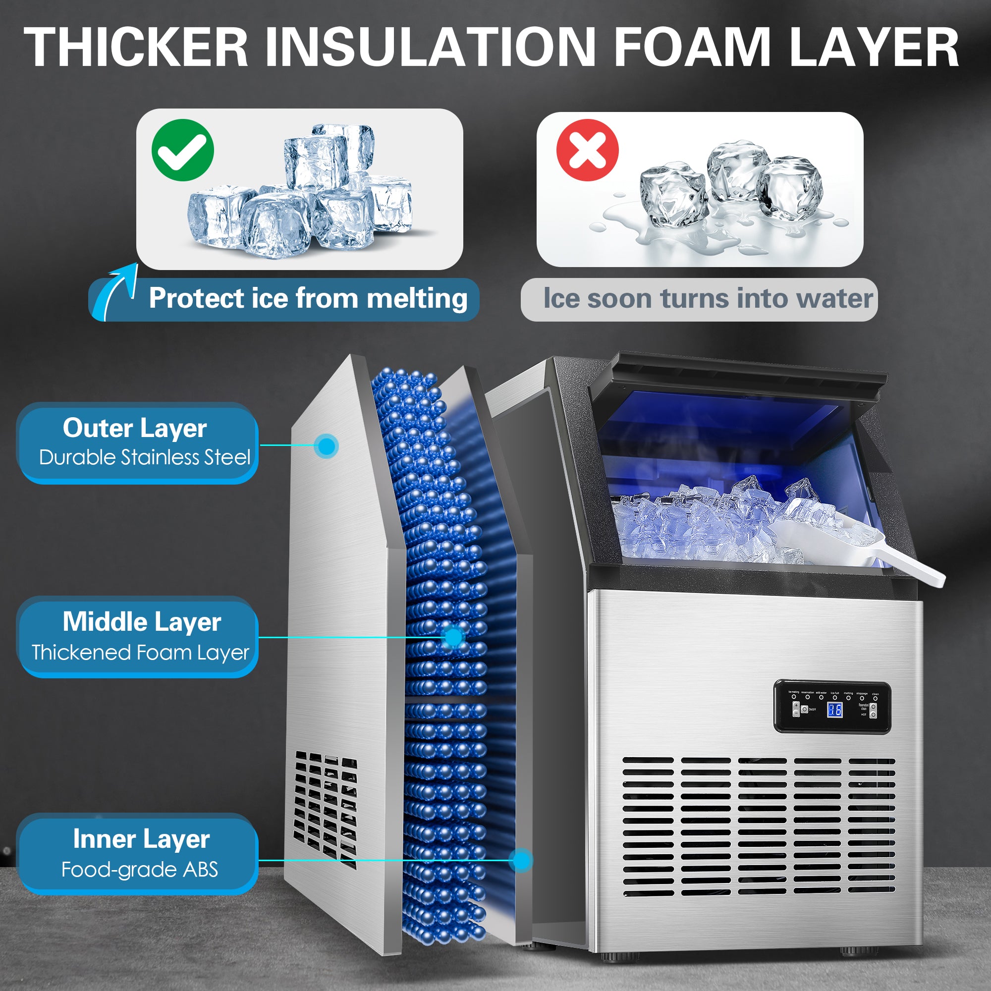 CIM40-1 - 110LBS/24H Under Counter Ice Maker, 40 Cubes/Cycle with 28LBS in 12-15 Minutes,Self-Cleaning,Ideal for Restaurant,Bars,Home,Includes Scoop