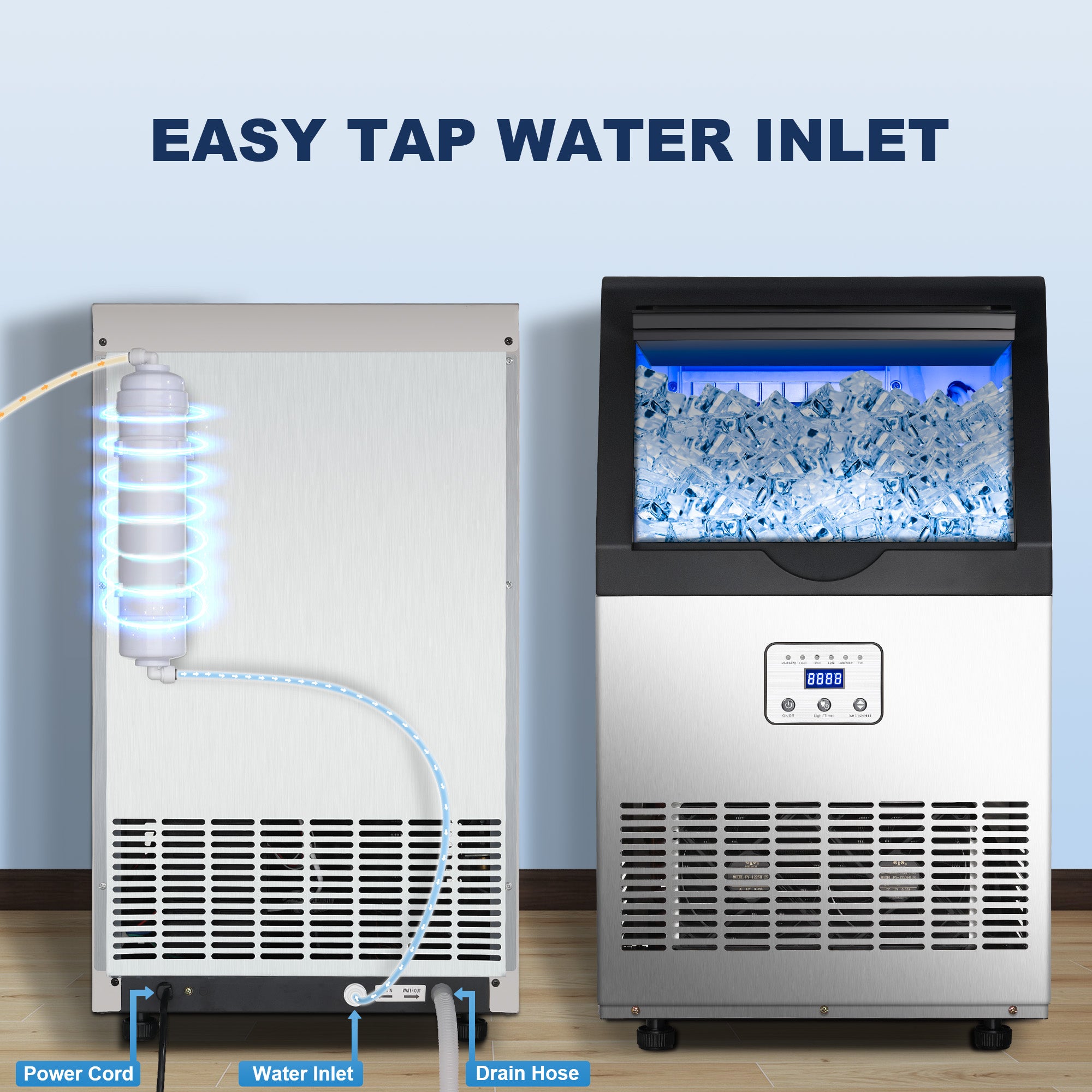 CIM40-FT - 110LBS/24H Under Counter Ice Maker, 45 Cubes/Cycle with 25LBS in 12-15 Minutes,Self-Cleaning,Ideal for Restaurant,Bars,Home,Includes Scoop