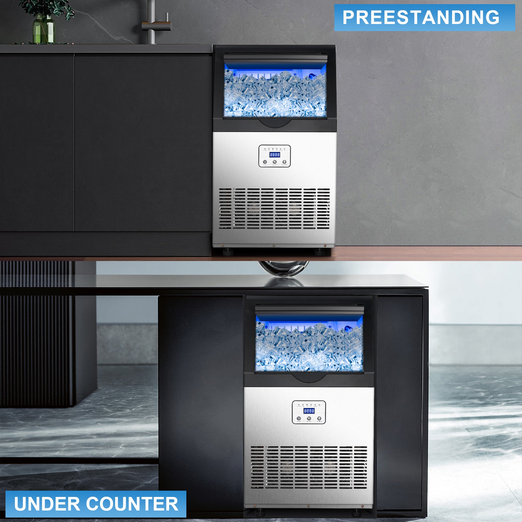 CIM40-FT - 110LBS/24H Under Counter Ice Maker, 45 Cubes/Cycle with 25LBS in 12-15 Minutes,Self-Cleaning,Ideal for Restaurant,Bars,Home,Includes Scoop