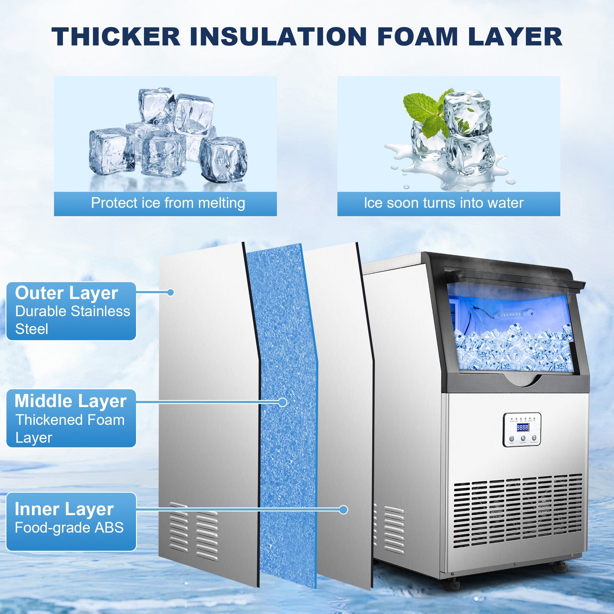 CIM40-FT - 110LBS/24H Under Counter Ice Maker, 45 Cubes/Cycle with 25LBS in 12-15 Minutes,Self-Cleaning,Ideal for Restaurant,Bars,Home,Includes Scoop